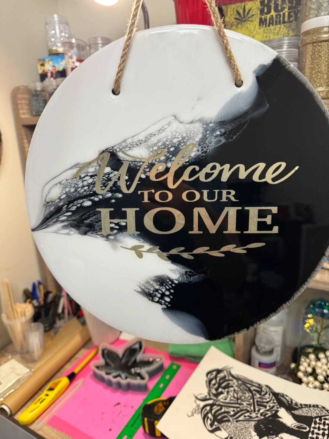 Welcome to Our Home Round Hanging Sign - photo 3