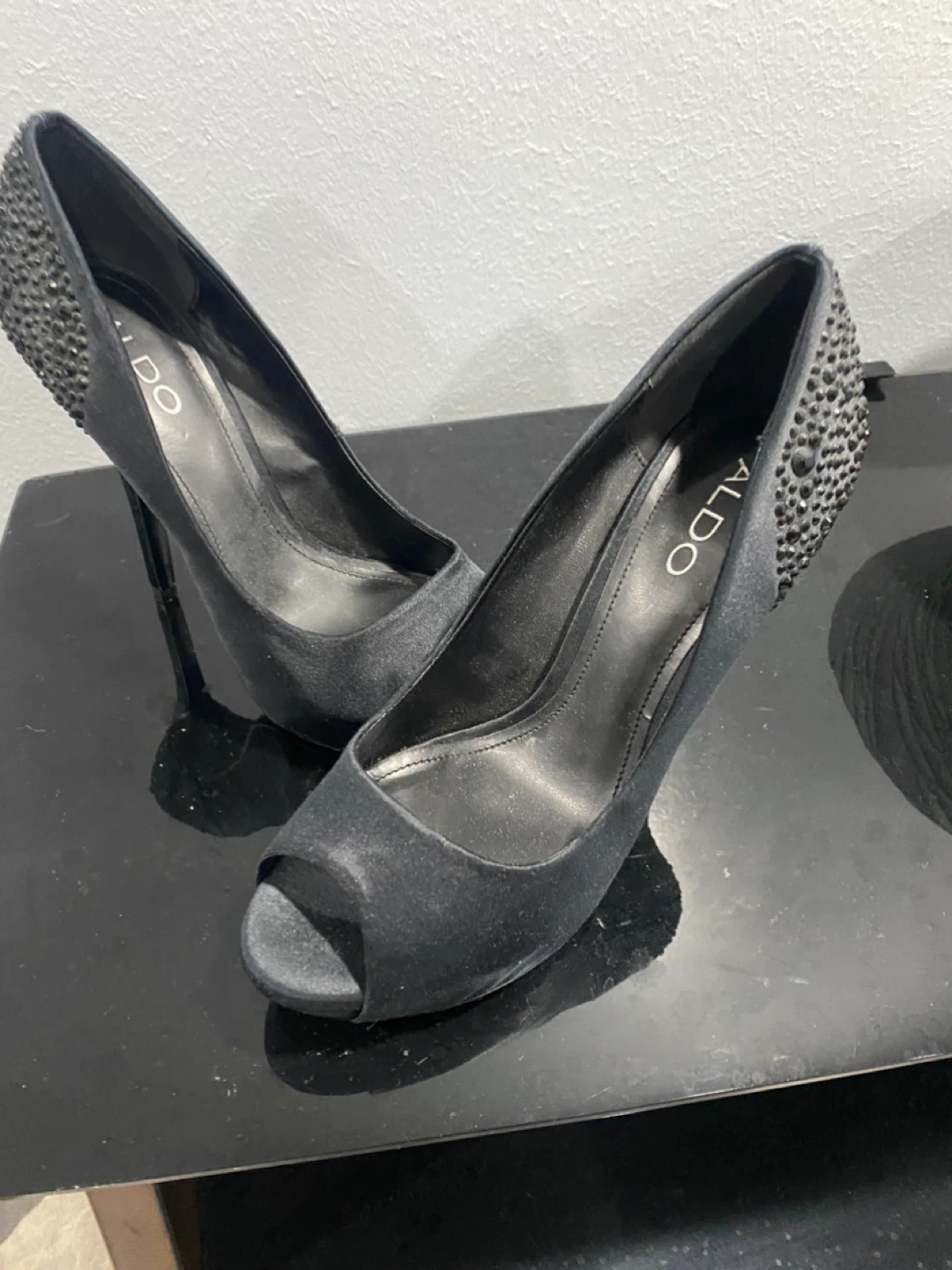 ALDO Black Embellished Peep-Toe Heels - photo 3