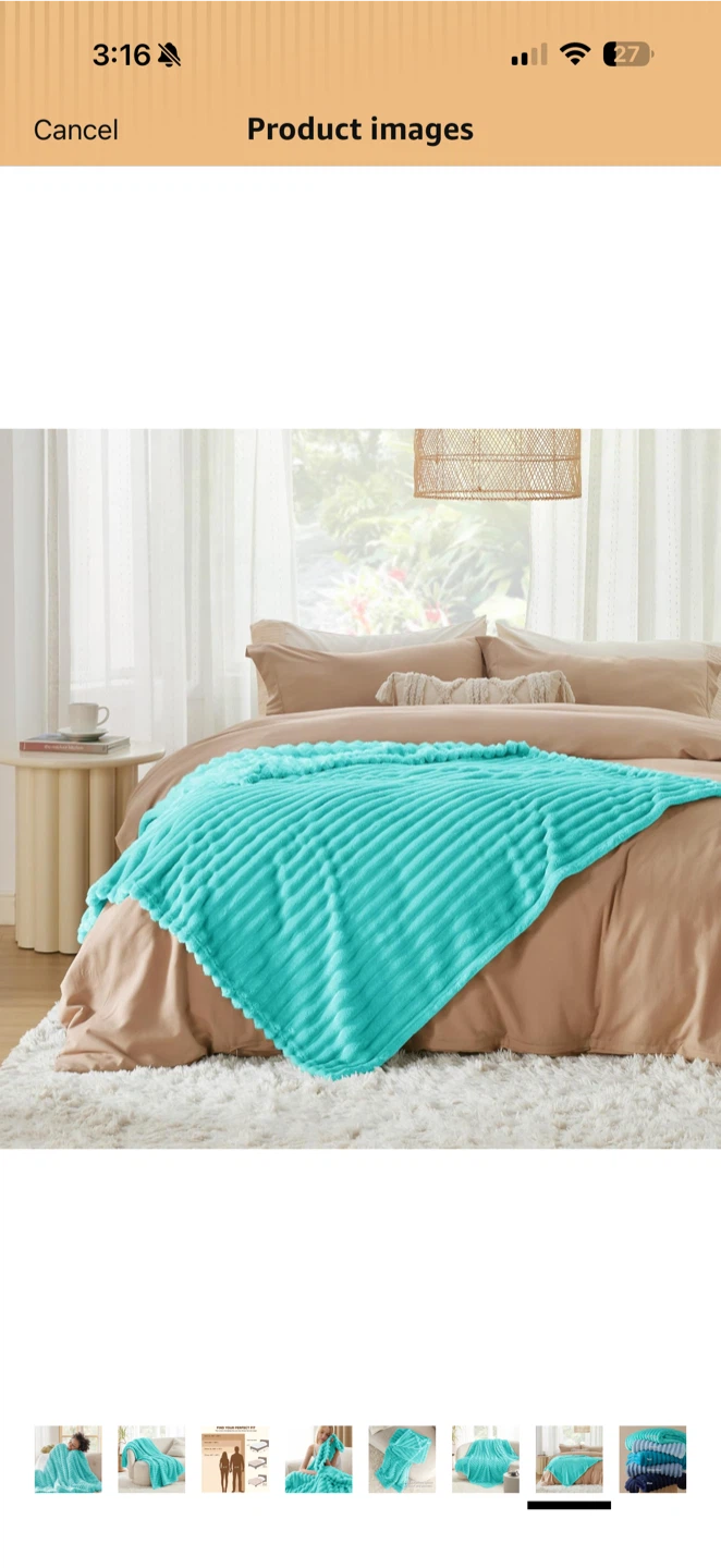 Bedsure Throw Blanket Queen 90”x90” – Blue Fog – Open Box - photo 4