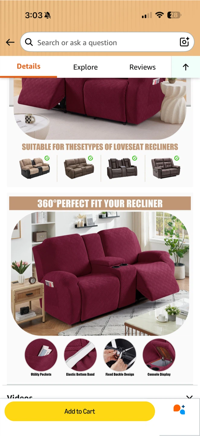 VANSOFY Recliner Loveseat Cover with Console (Burgundy) – NEW - photo 4