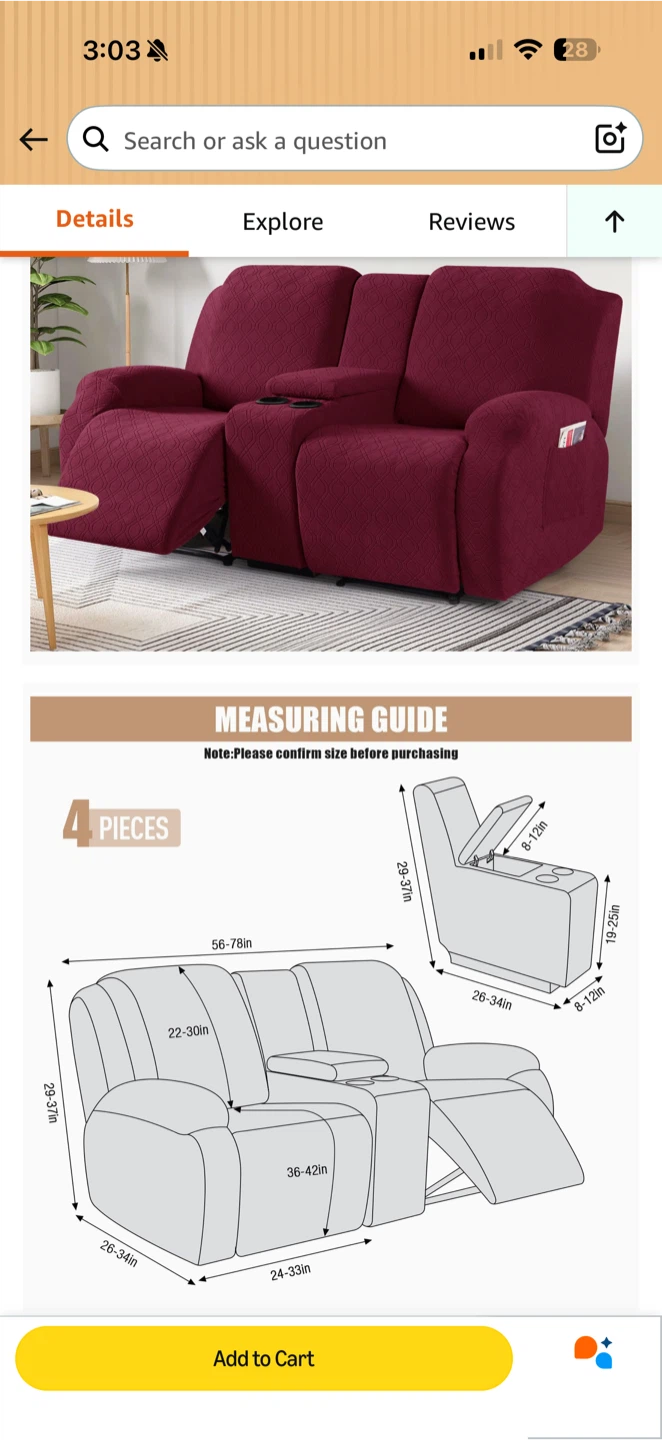 VANSOFY Recliner Loveseat Cover with Console (Burgundy) – NEW - photo 2