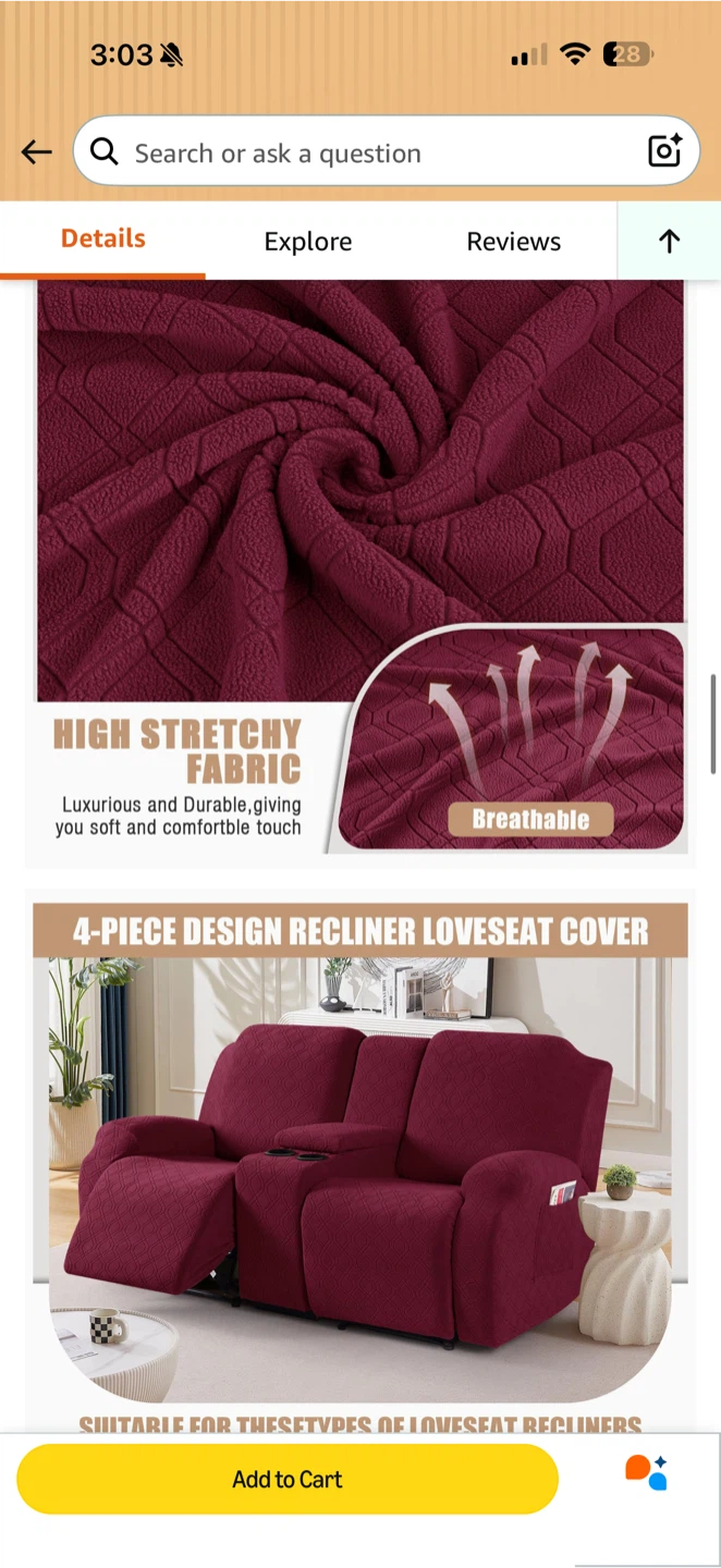 VANSOFY Recliner Loveseat Cover with Console (Burgundy) – NEW - photo 3