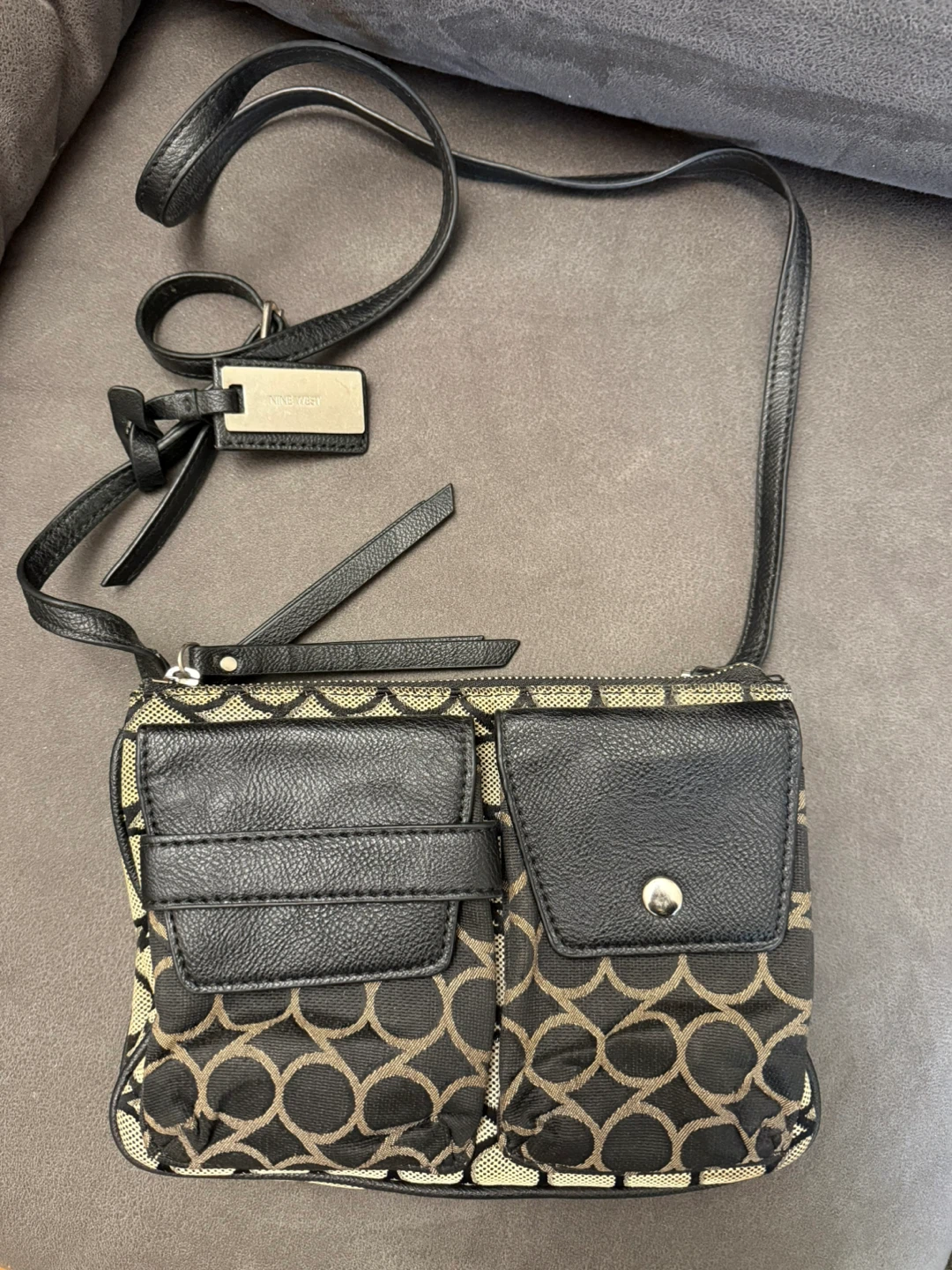 Nine West Black & Tan Circle Pattern Crossbody Bag