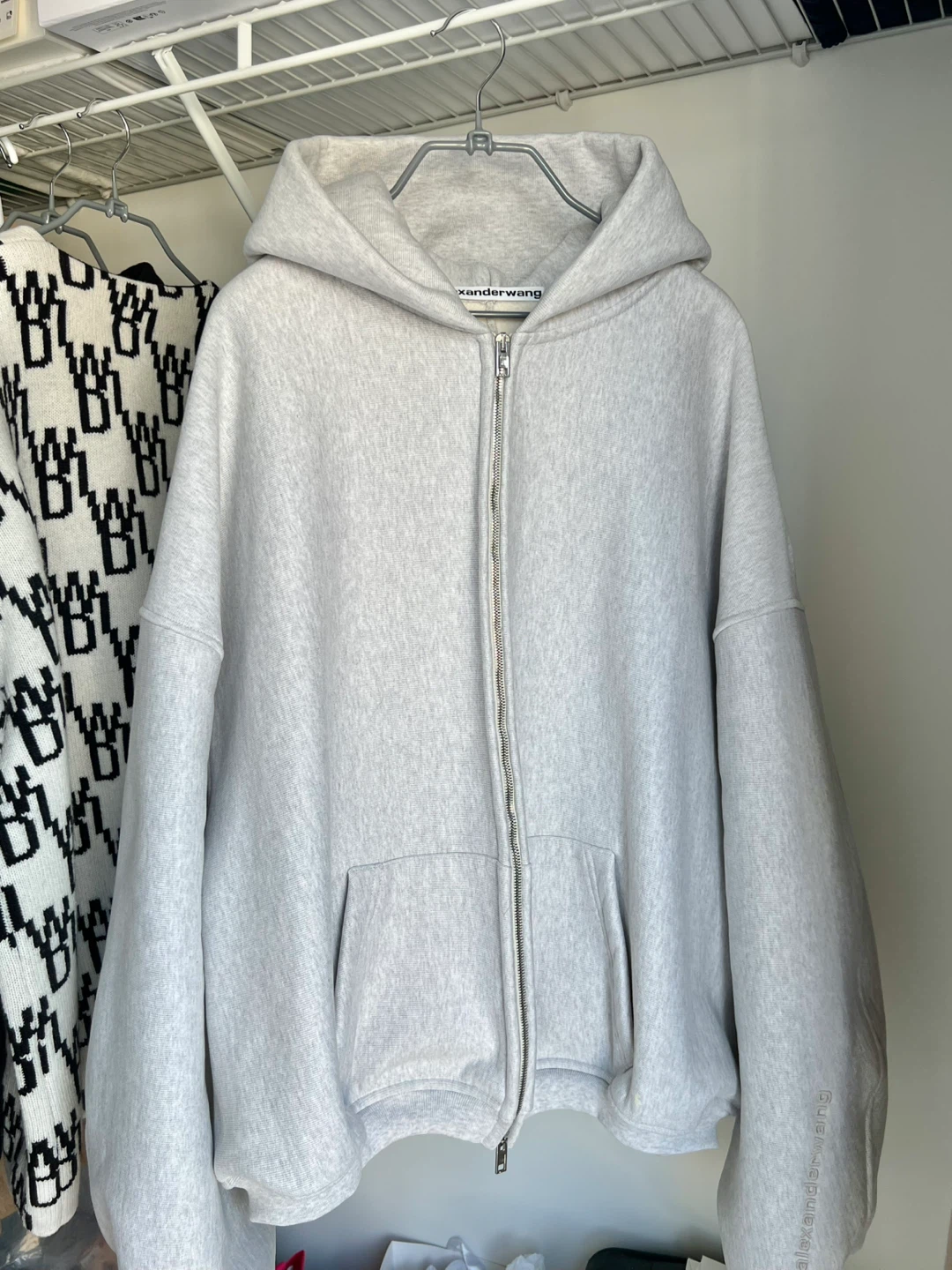 (Retail $1458)New Alexander Wang Grey Zip-Up Hoodie