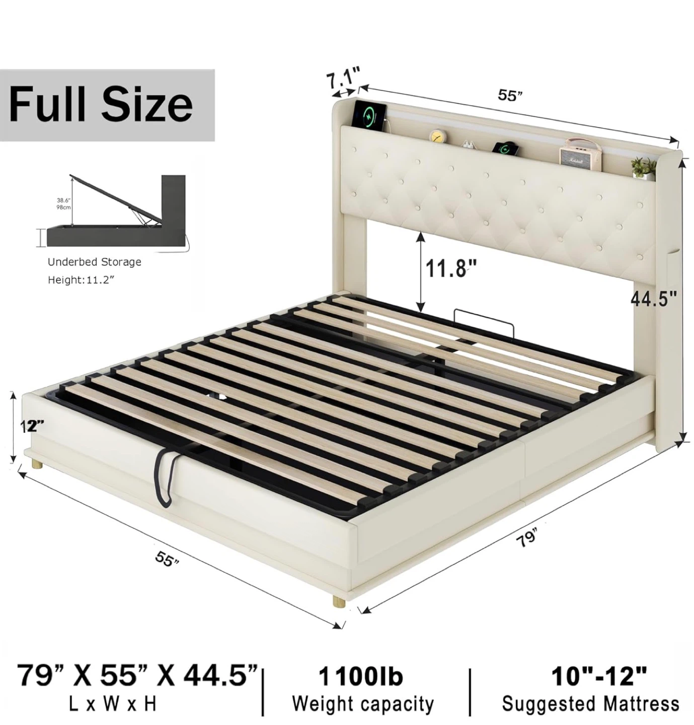 Full Size lift up storage with LED + Full size mattress - photo 4
