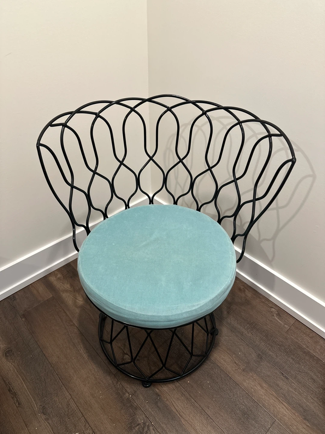 Black metal chair with light blue cushion - photo 2