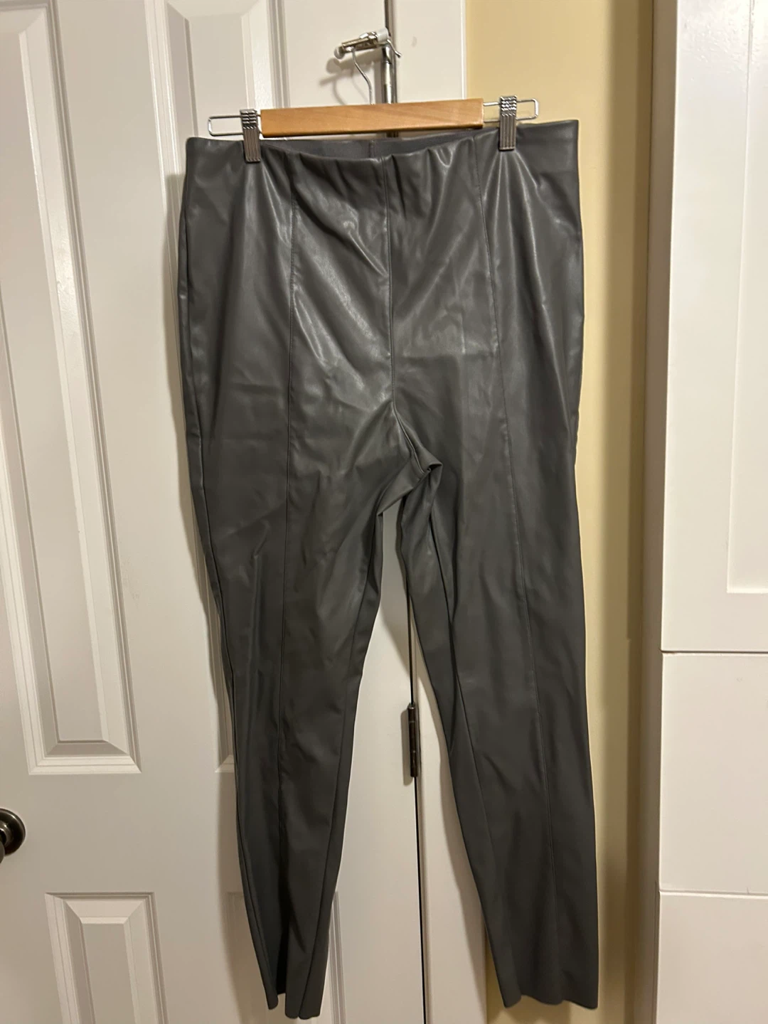 H&M Faux Leather Pants - Grey, Size 14