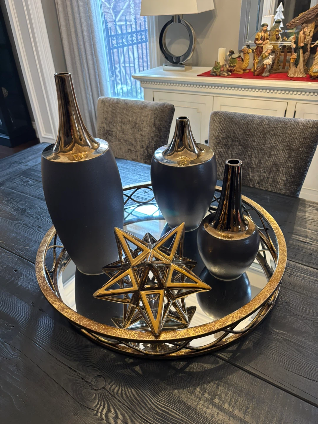 Decorative Mirrored Tray Set with Vases and Star - photo 2