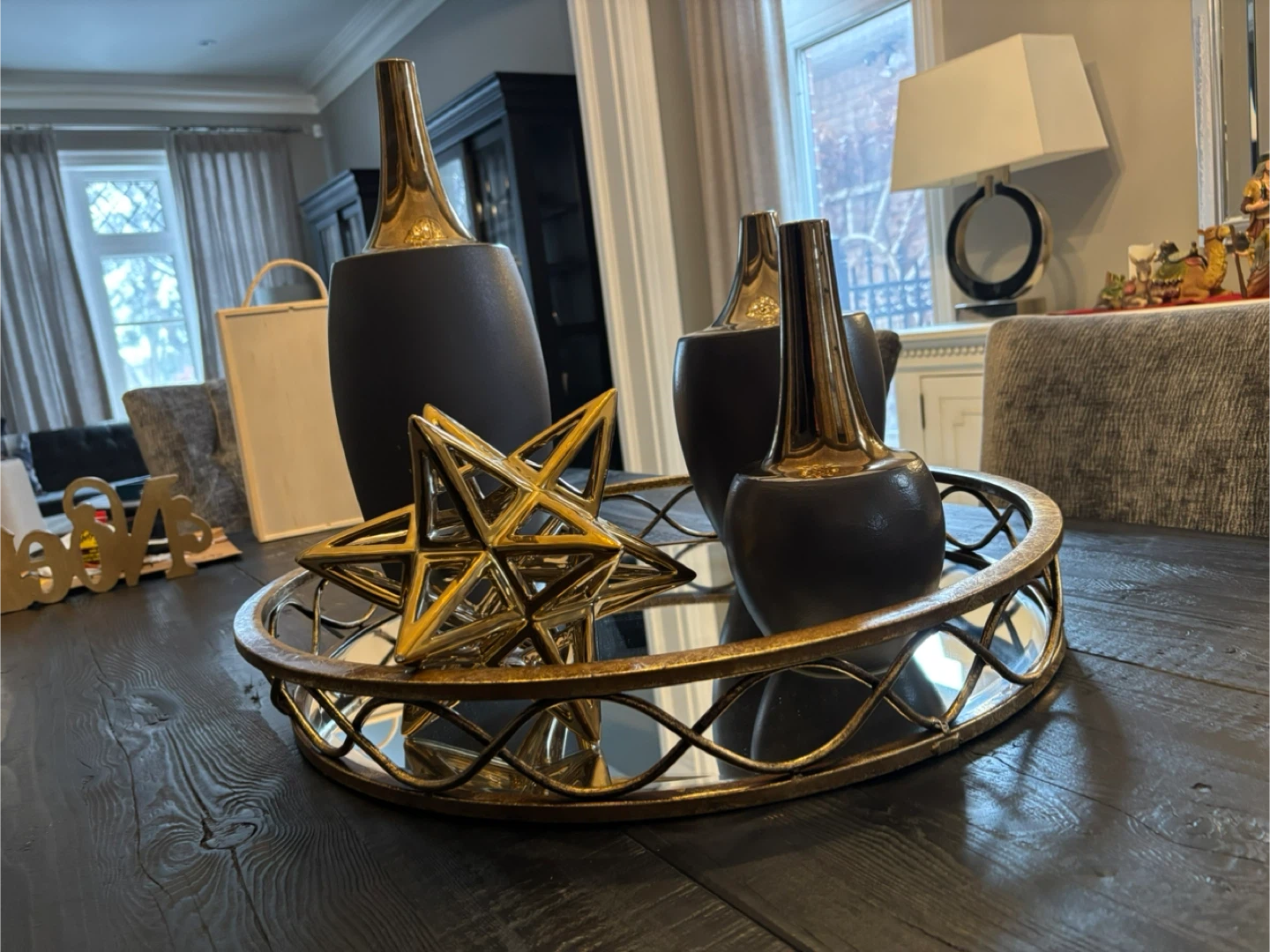Decorative Mirrored Tray Set with Vases and Star