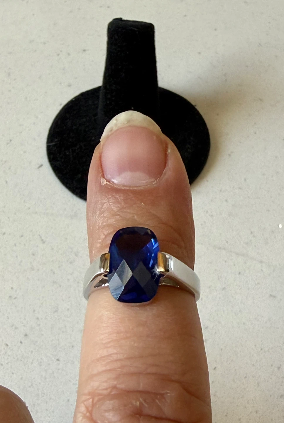 Blue Cushion Cut 925 Sterling Ring