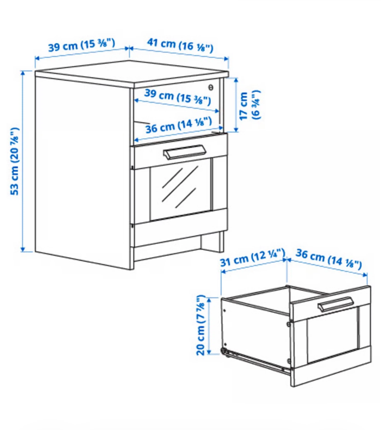 White IKEA Nightstand with Frosted Glass Drawer