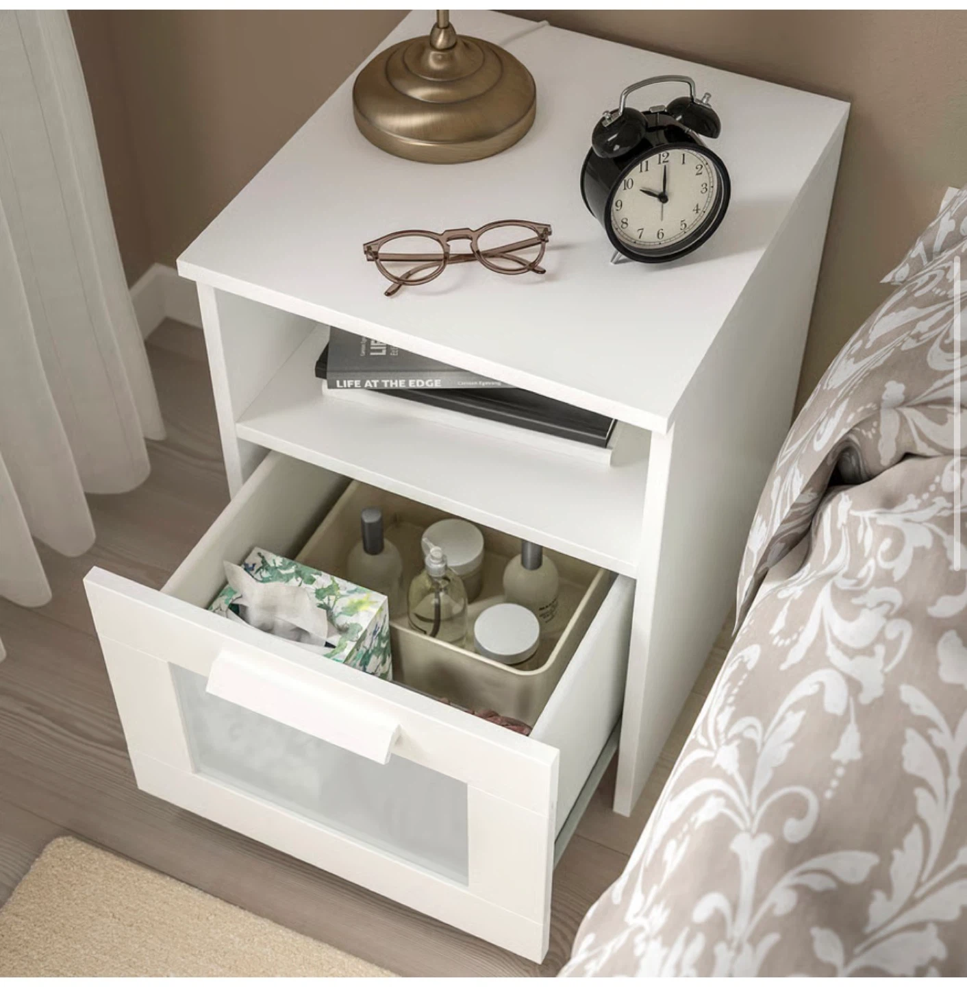 White IKEA Nightstand with Frosted Glass Drawer - photo 3