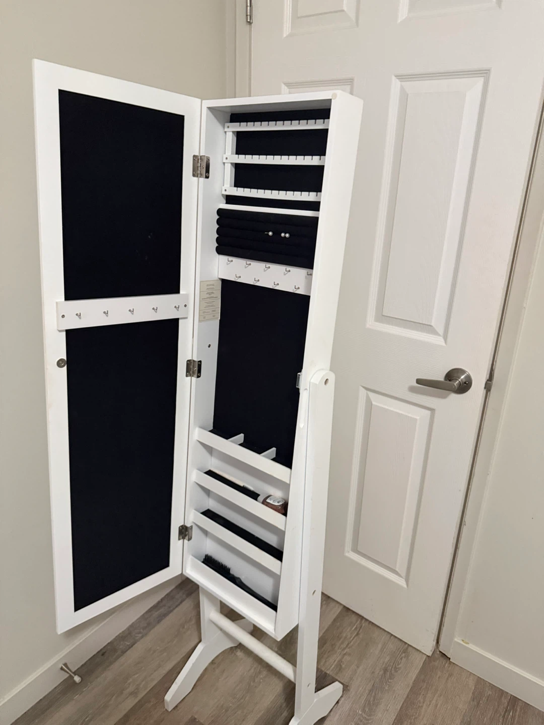 White Standing Jewelry Armoire with Mirror