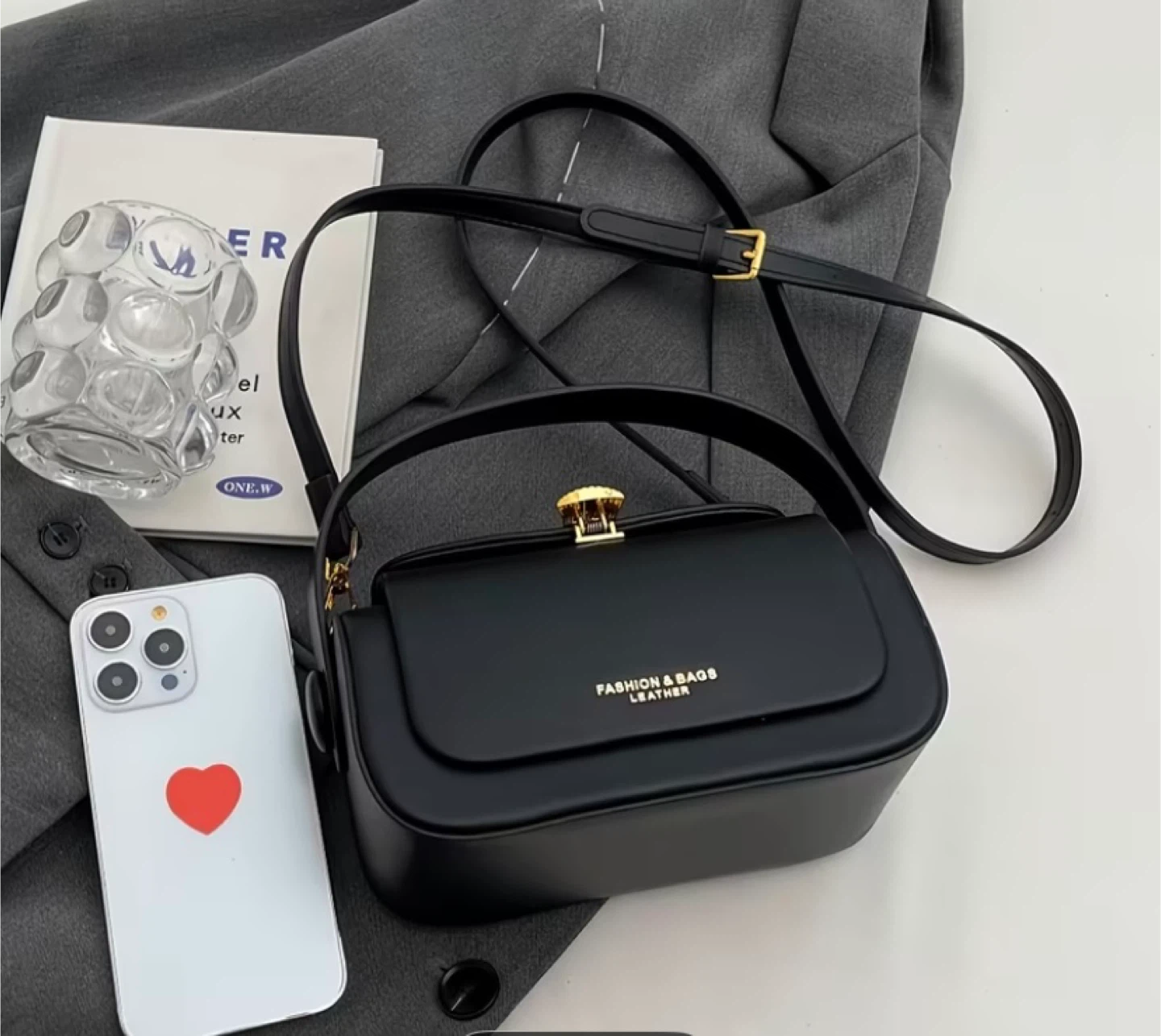 Black Leather Crossbody Bag