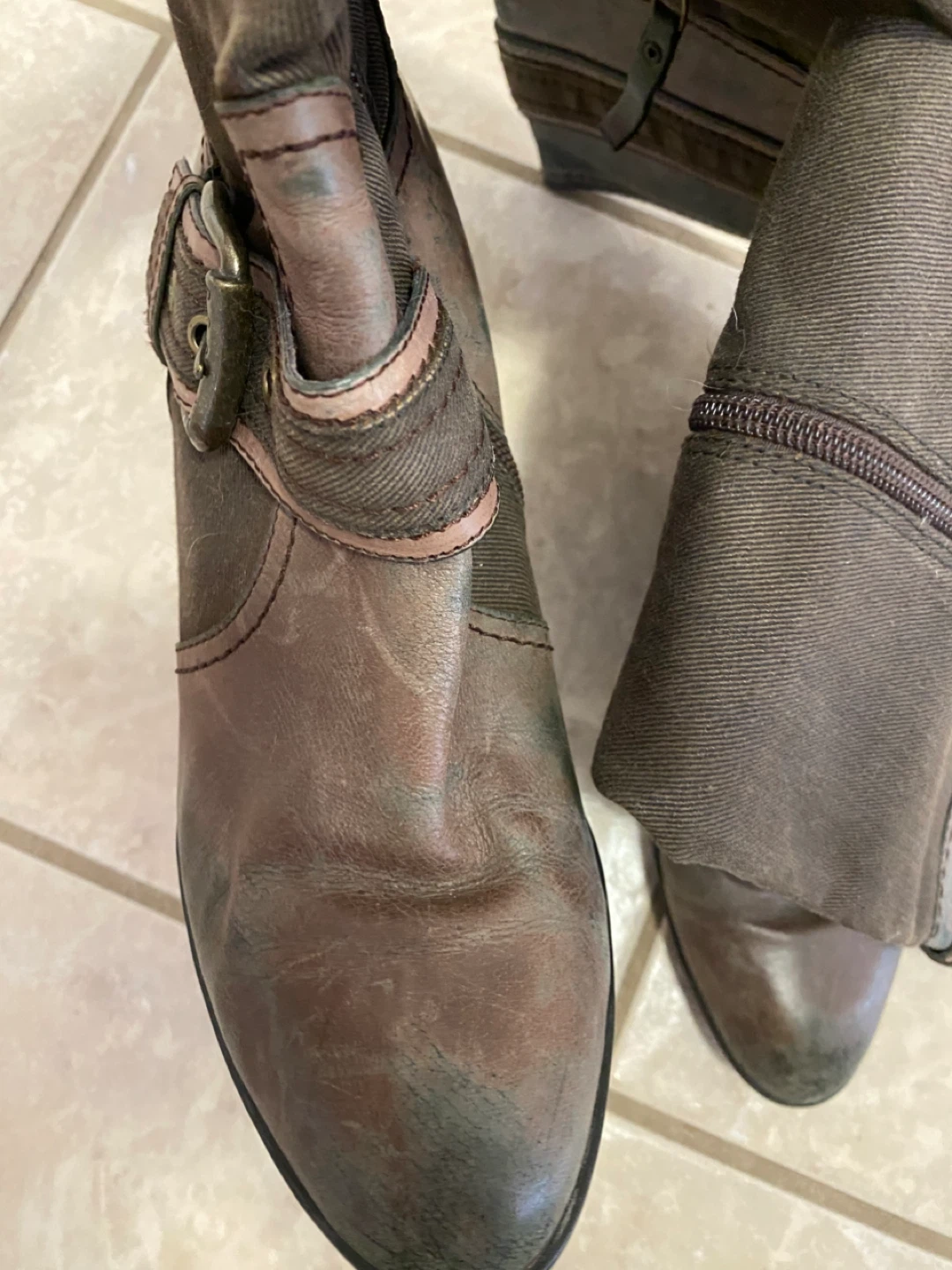 Replay Women's Brown Canvas & Leather Buckle Boots - photo 2