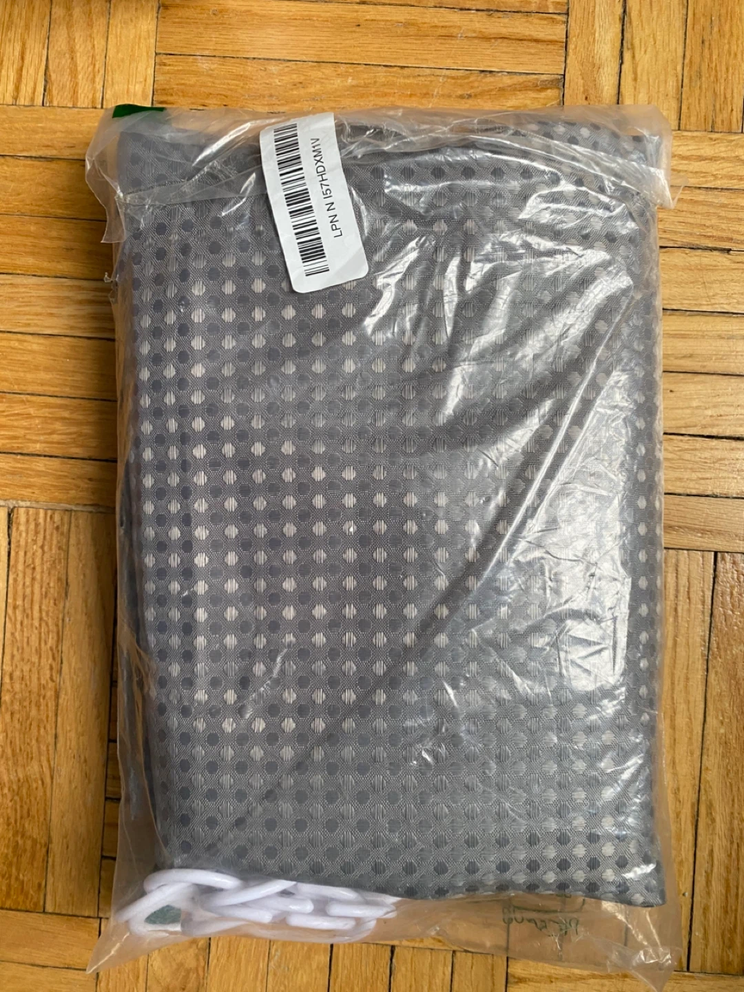 Grey Fabric Shower Curtain with White Rings