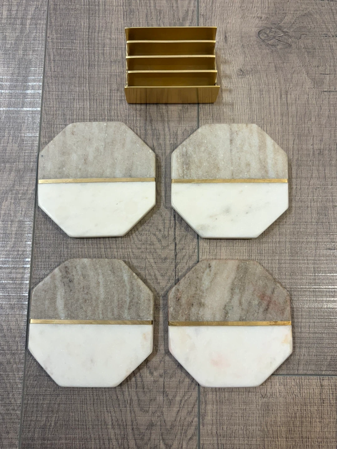 Marble Coasters Set with Gold Holder - photo 2
