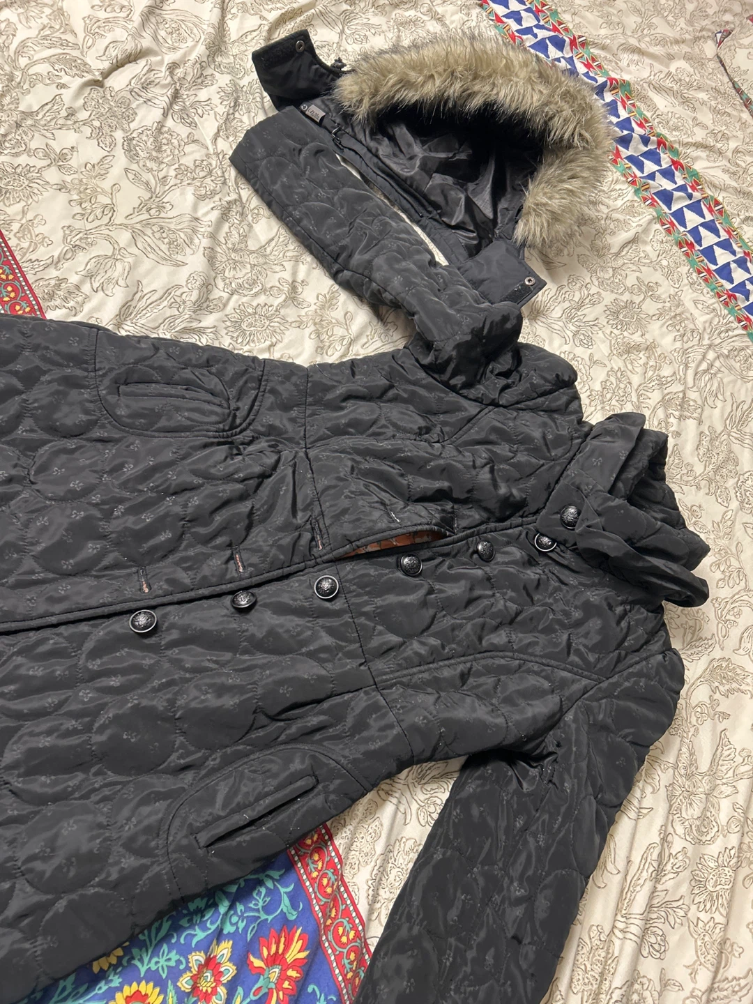 Black Quilted Hooded Jacket