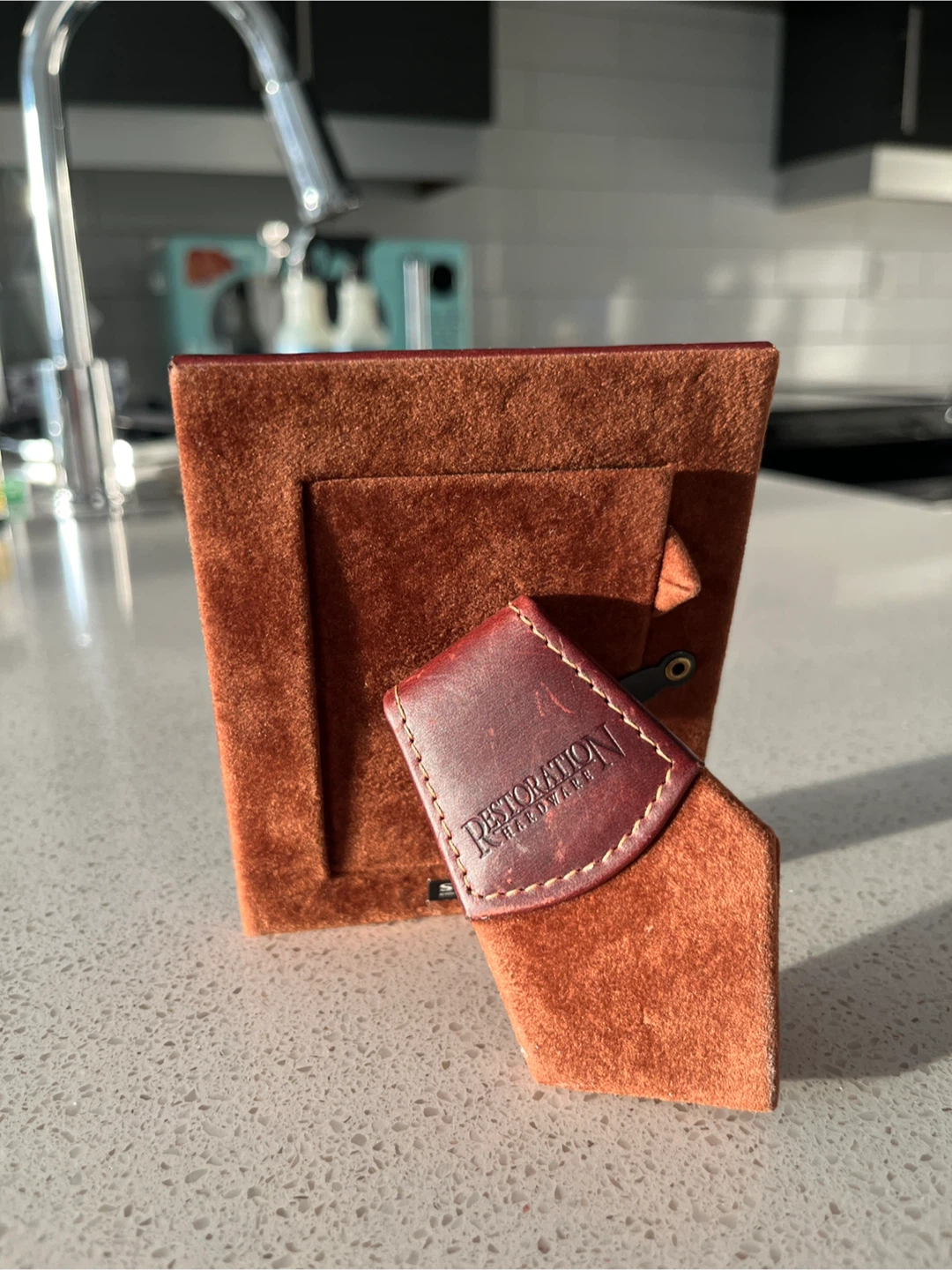 Restoration Hardware Cognac Leather Photo Frame - photo 2