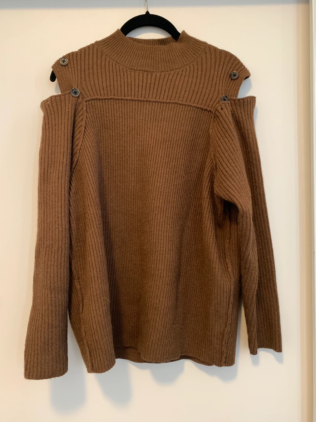 Japanese Brown Cold Shoulder Sweater