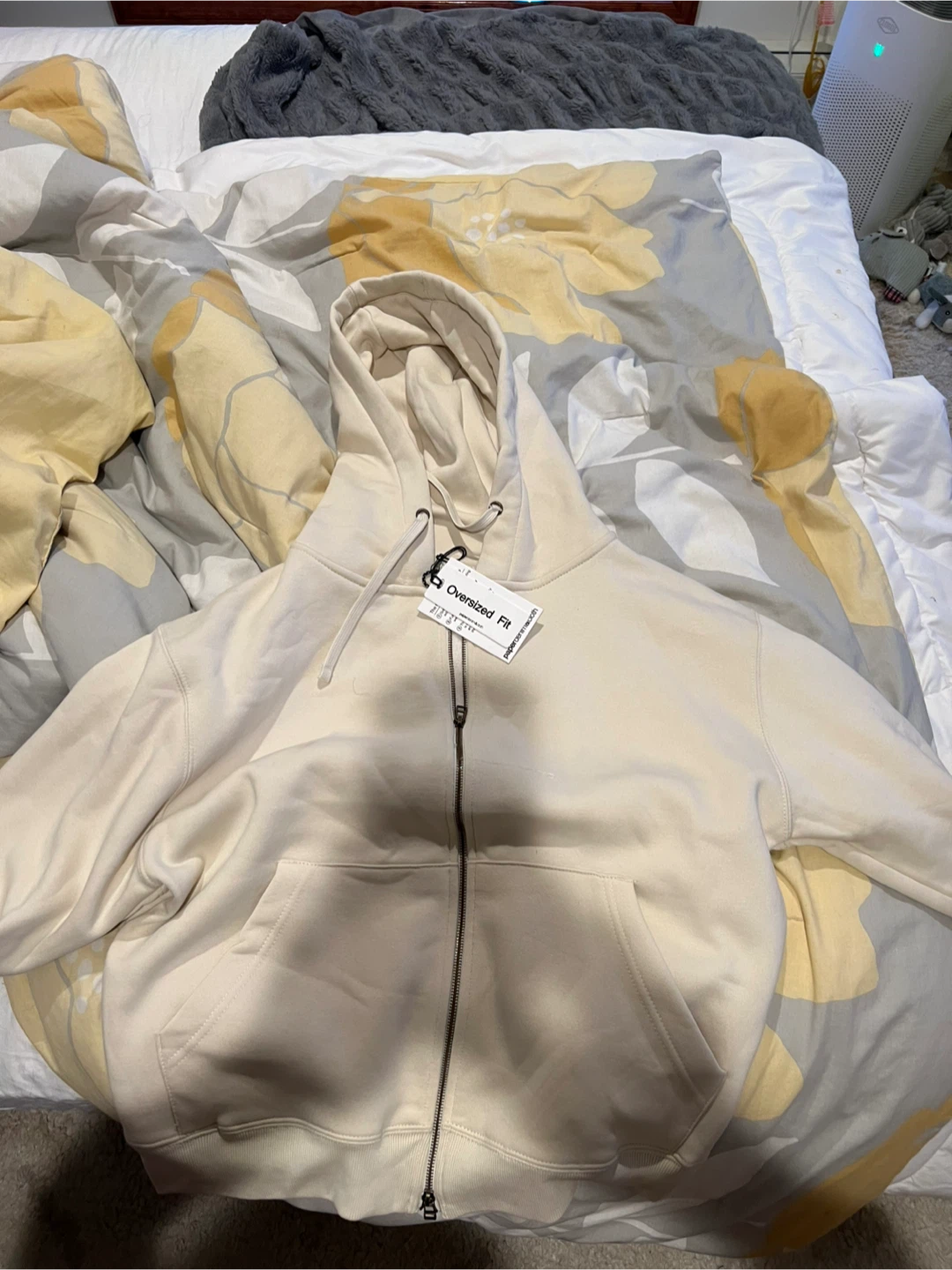 Cream Oversized Fit Zip-Up Hoodie - photo 3