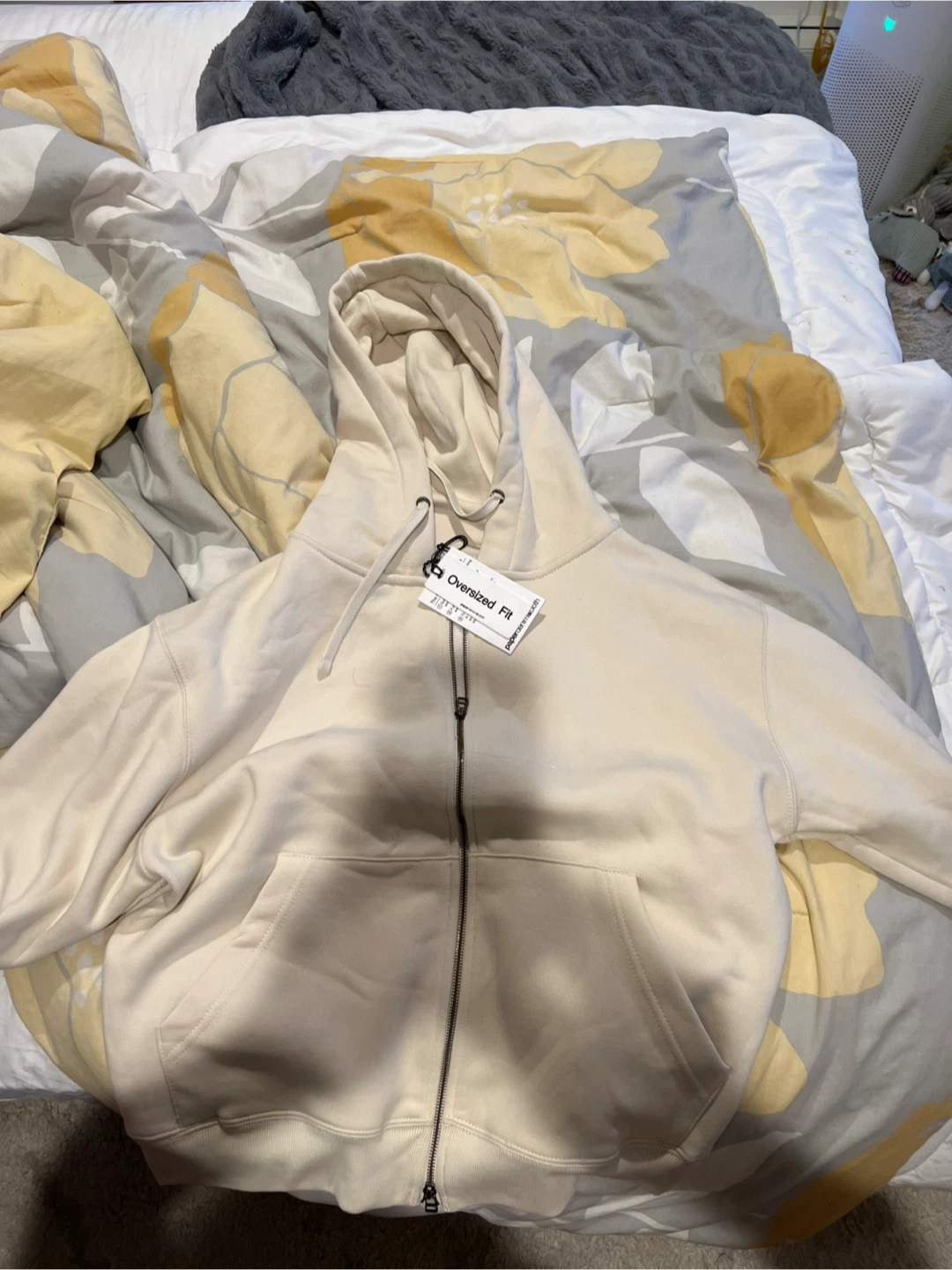 Cream Oversized Fit Zip-Up Hoodie - photo 2