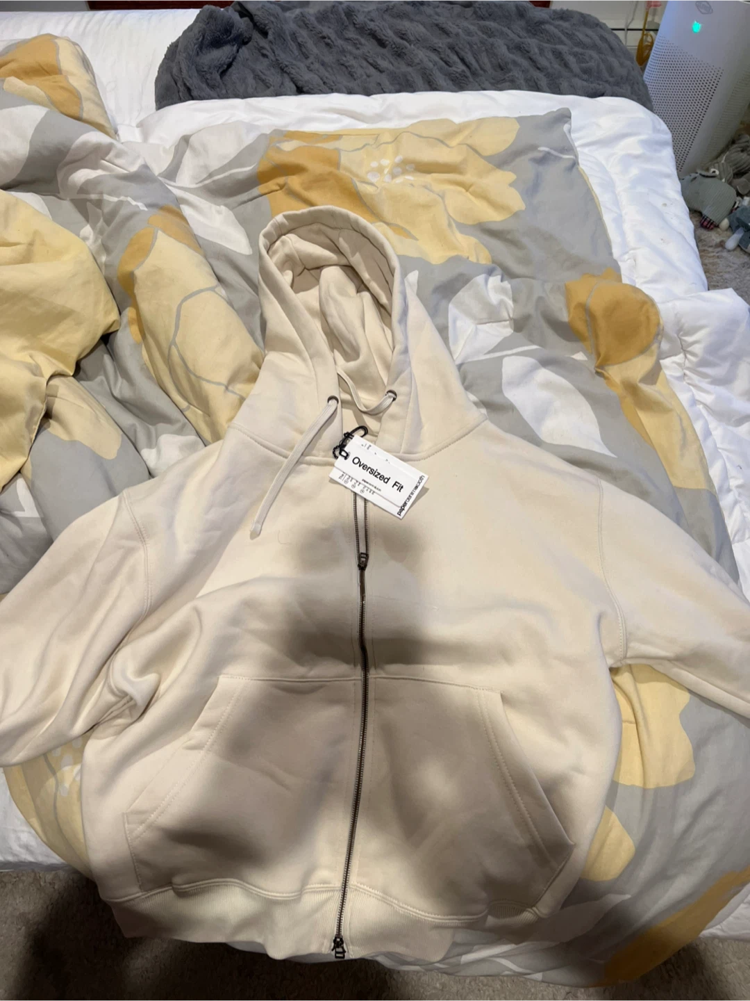 Cream Oversized Fit Zip-Up Hoodie - photo 5