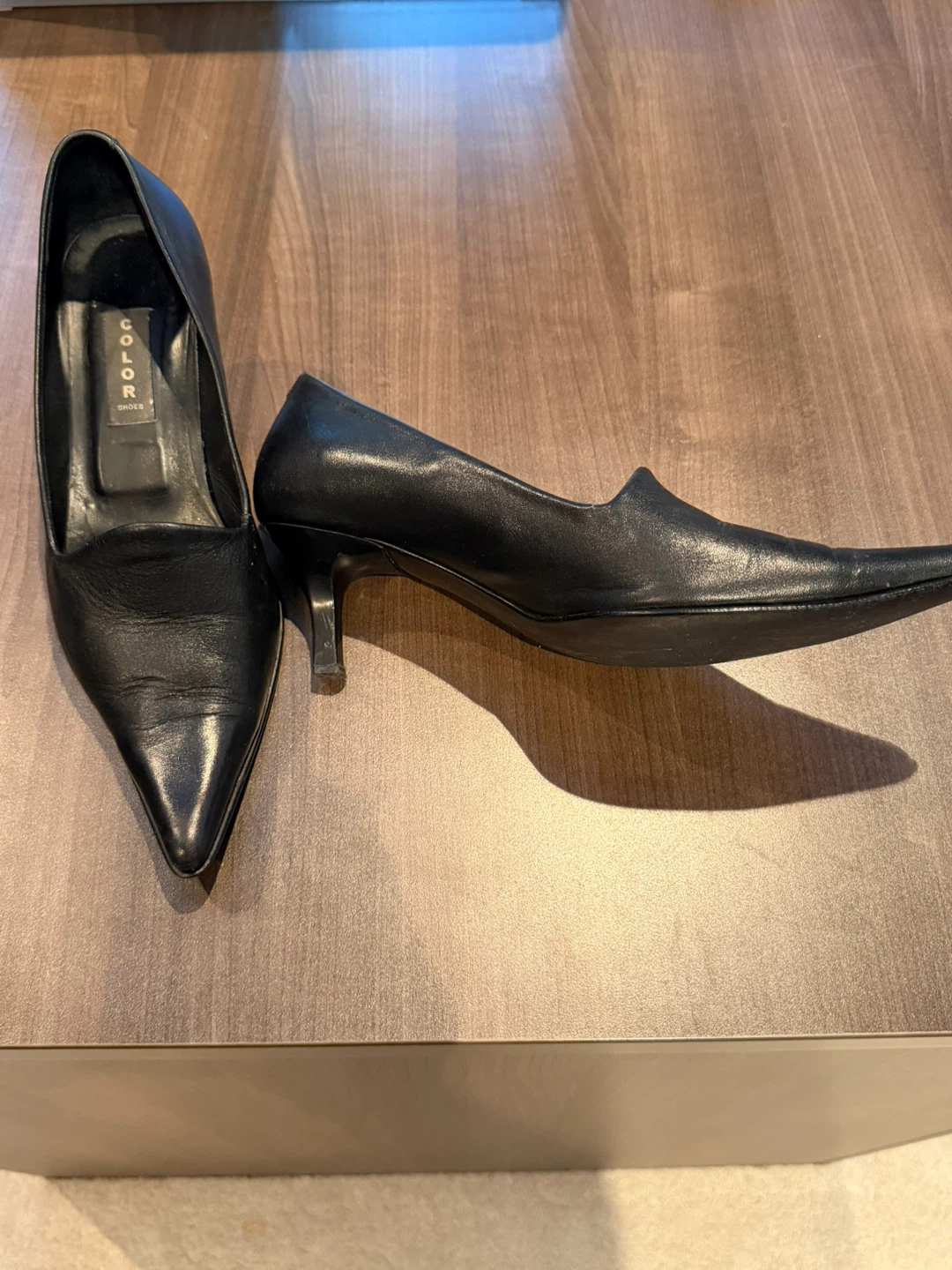 COLOR Black Leather Pointed Toe Heels - photo 2