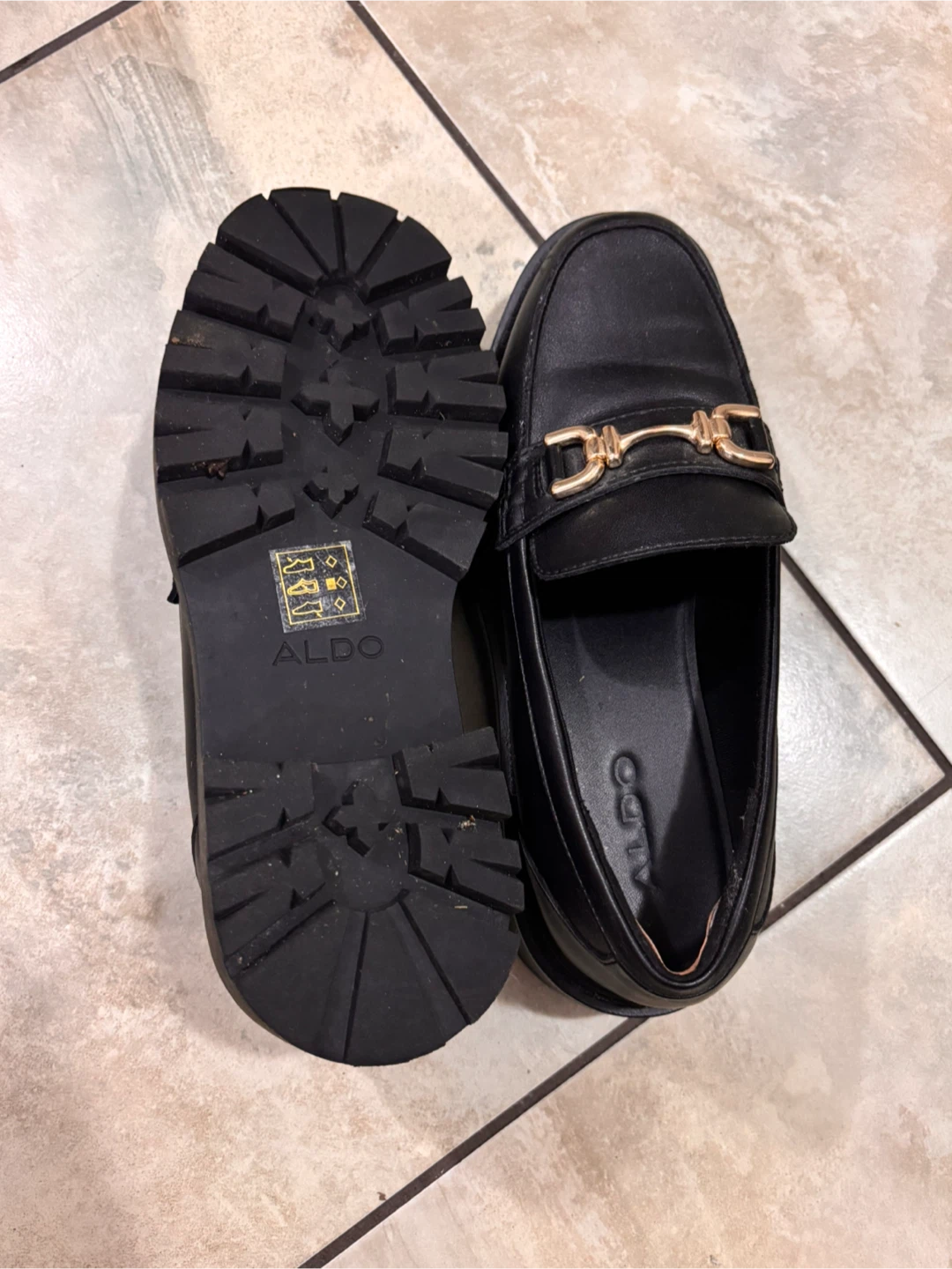 ALDO Women's Black Loafers with Gold Buckle - Size 8 - photo 3