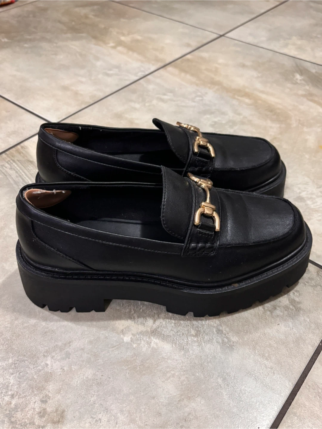 ALDO Women's Black Loafers with Gold Buckle - Size 8 - photo 2
