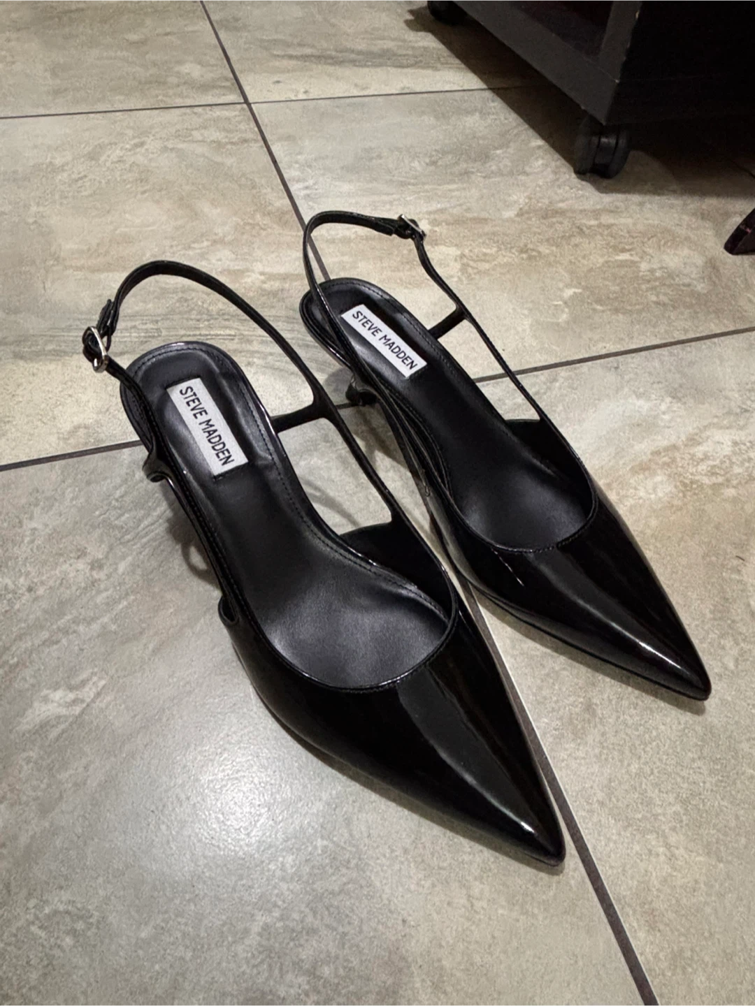 Steve Madden Black Patent Slingback Heels