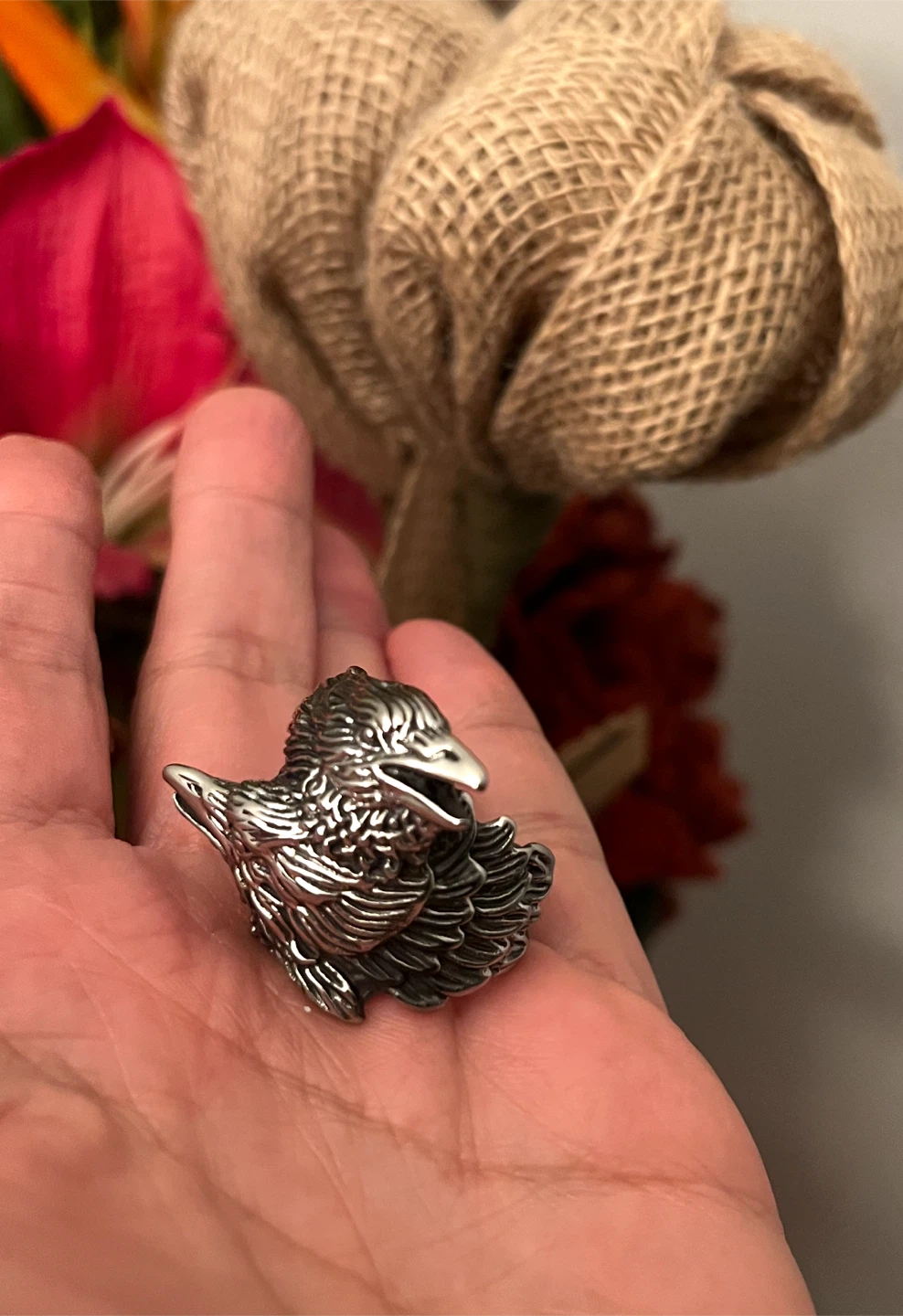 Silver plated Raven Bird Ring. Size 11 - photo 3