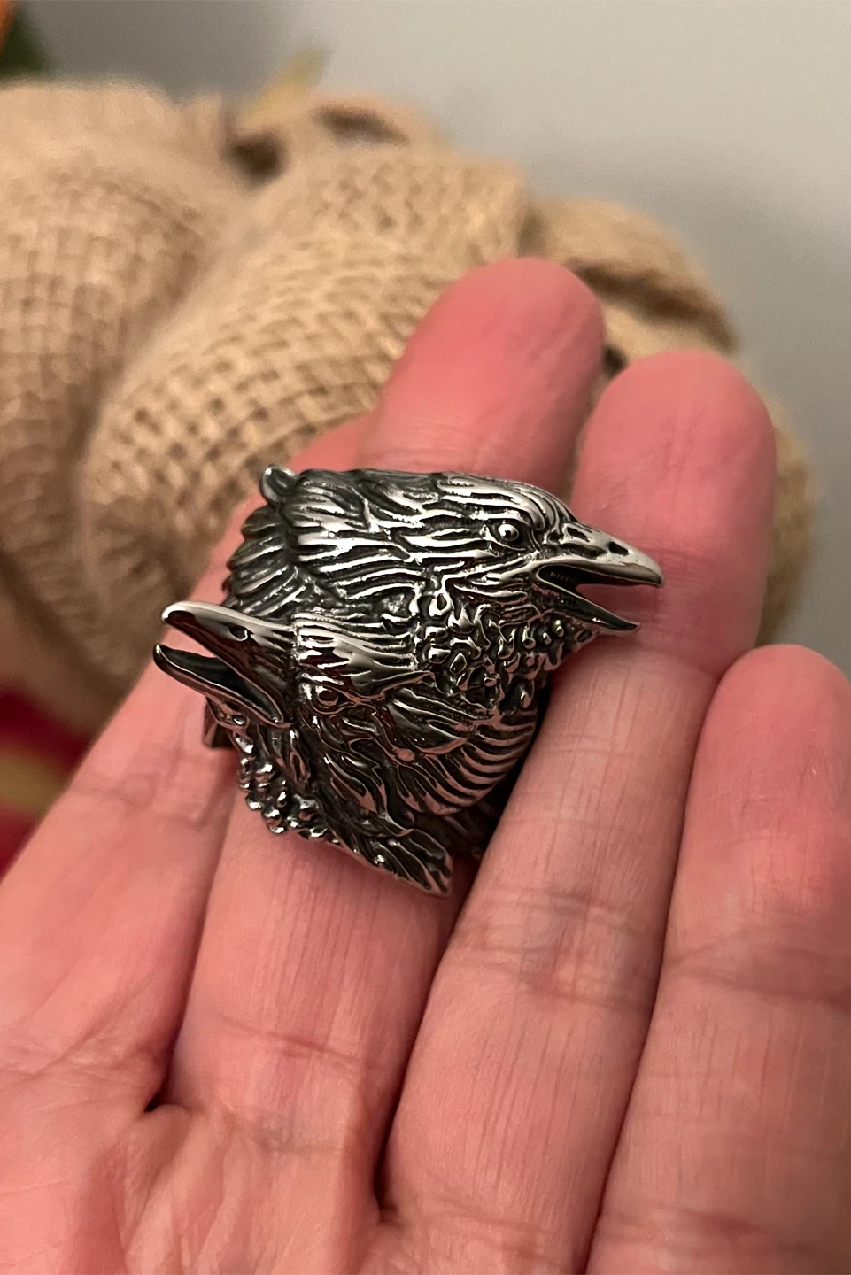 Silver plated Raven Bird Ring. Size 11
