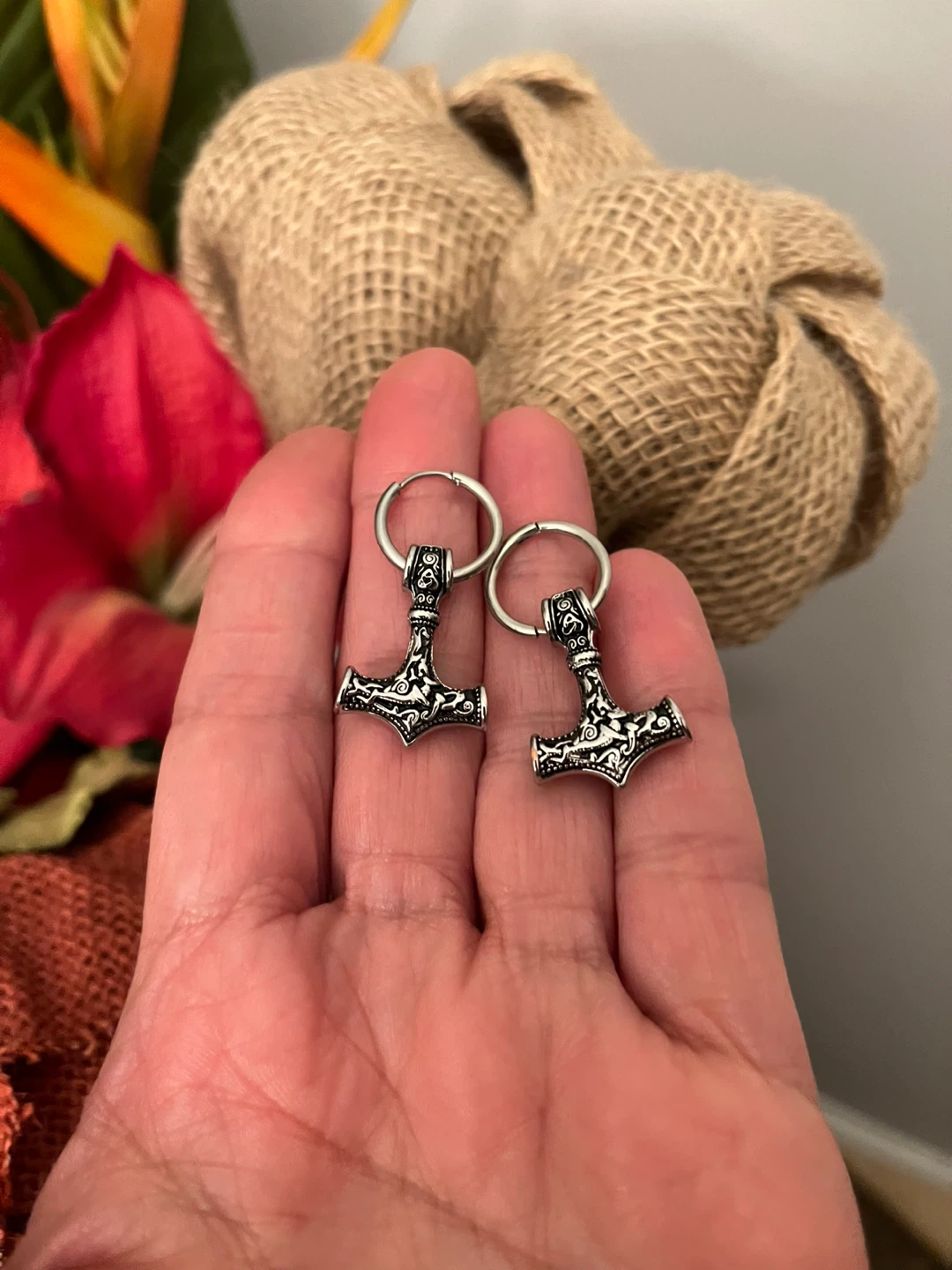 Thor's Hammer earrings . Stainless steel