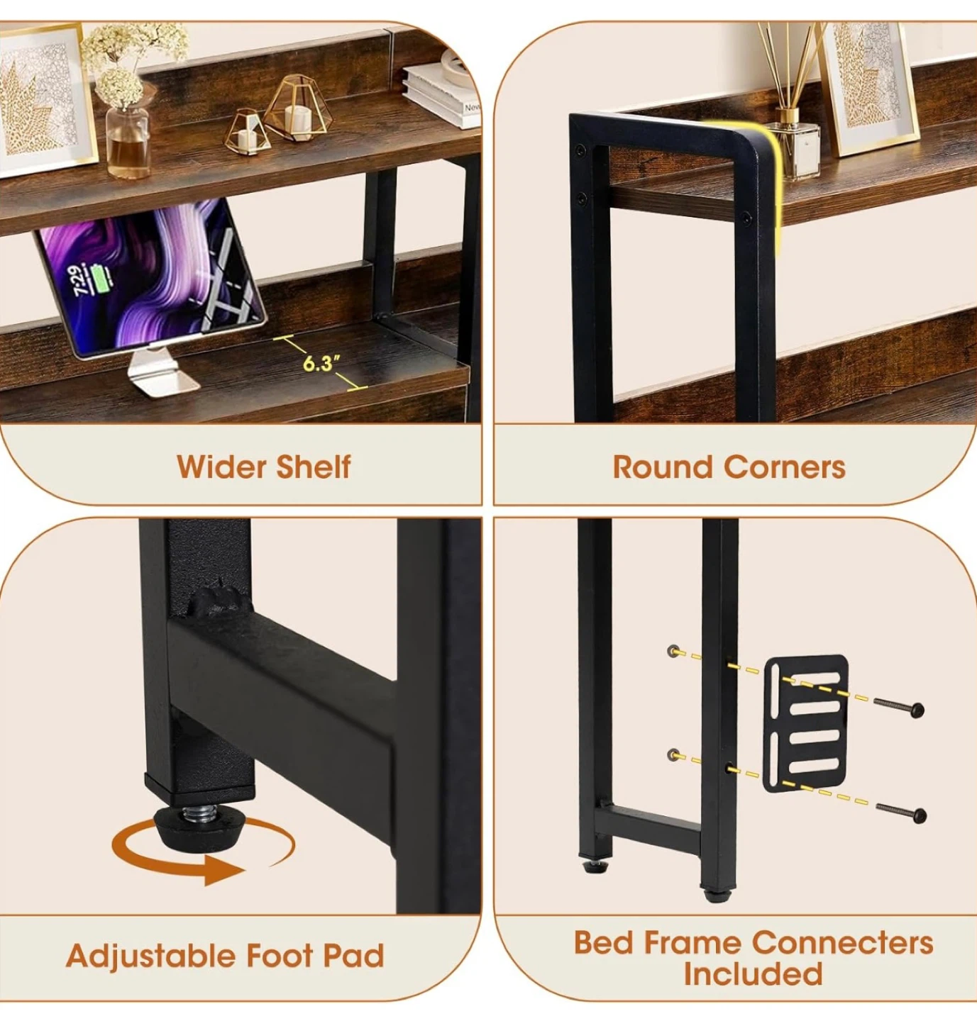 Full Headboard with Storage, Built-in Outlets & USB Ports, LED L - photo 5