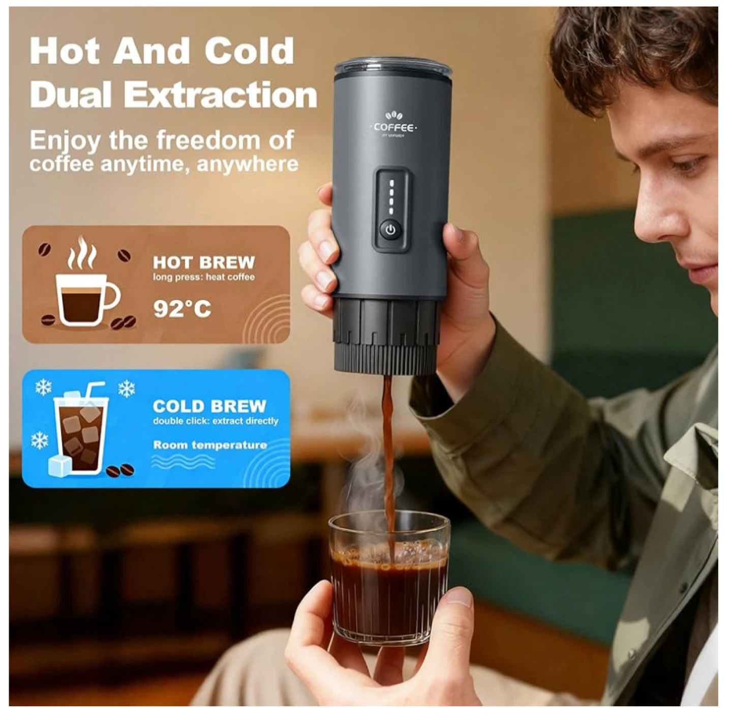 3-in-1 Self-Heating Portable Coffee Brewer with Travel Case - photo 4