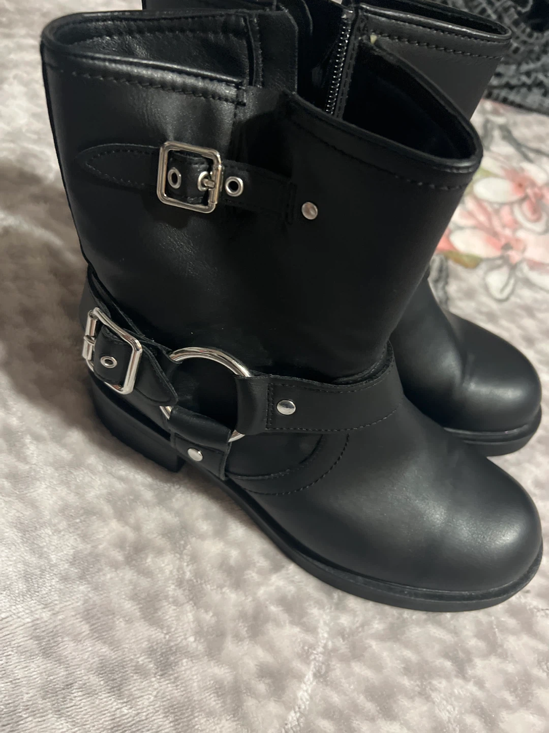 Black Faux Leather Buckle Ankle Boots - Size 8 - photo 3