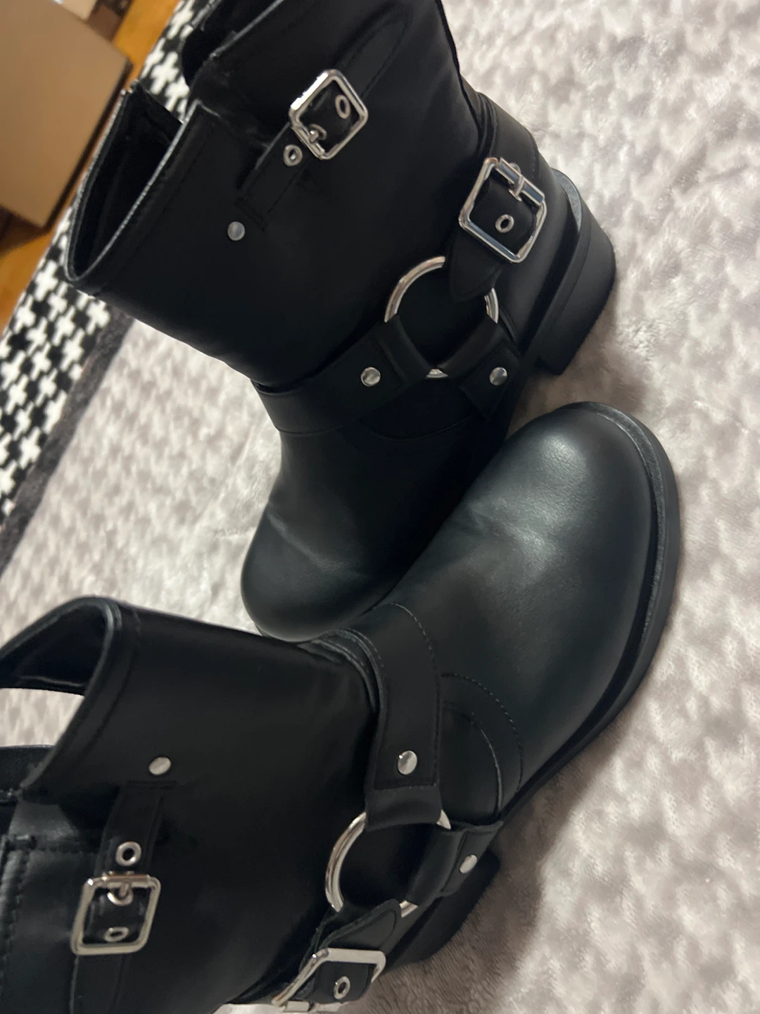 Black Faux Leather Buckle Ankle Boots - Size 8 - photo 4