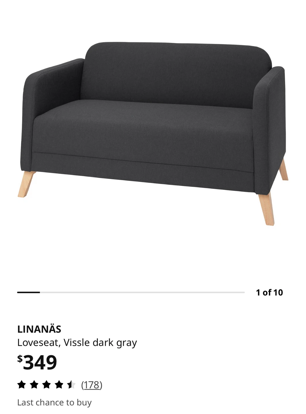 IKEA LINANÄS Loveseat, Vissle dark gray