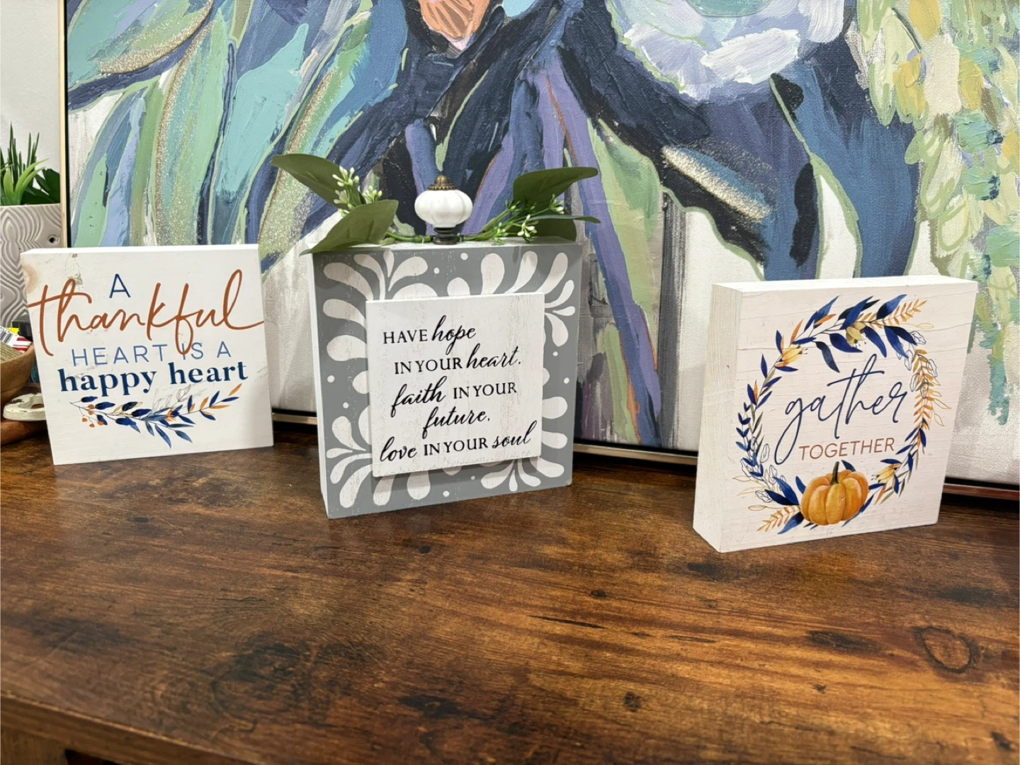 Decorative Wooden Blocks with Sayings (Set of 3)