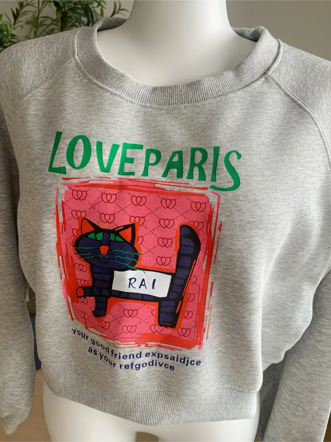 Grey Cropped Cat Sweatshirt M - photo 2