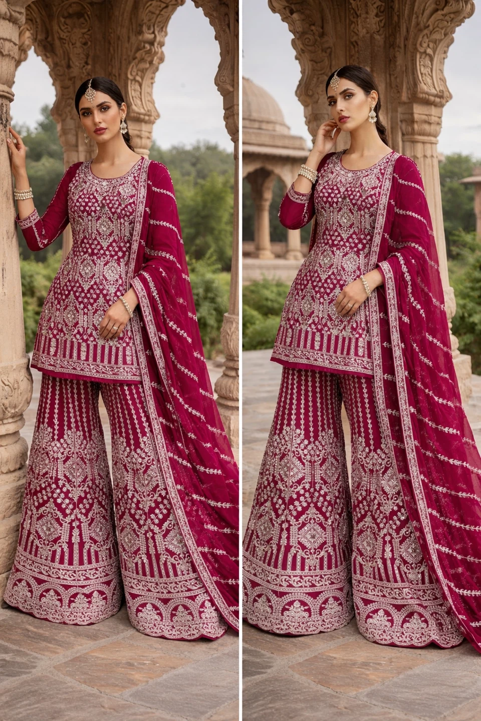 Women's magenta Embroidered Sharara Suit - photo 2