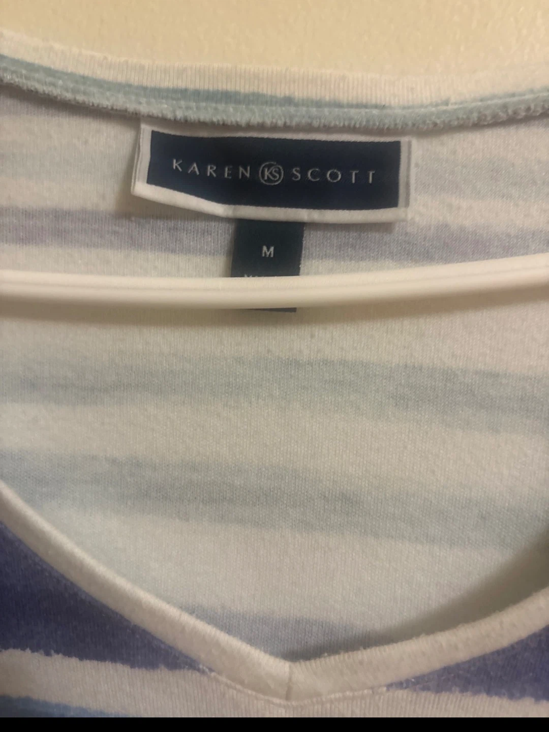Karen Scott Striped V-Neck Top - M - photo 2