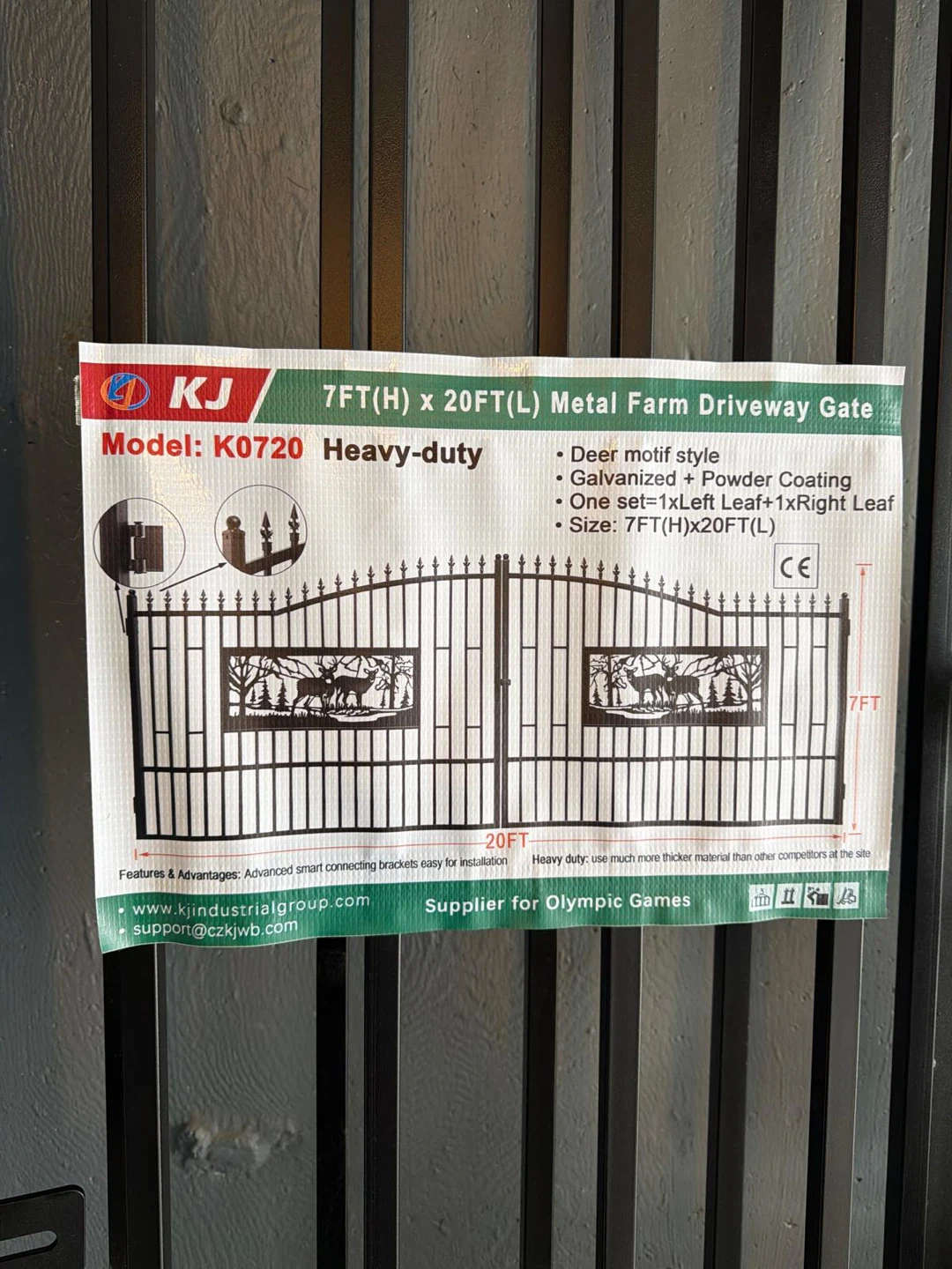 KJ 7FT(H) x 20FT(L) Metal Farm Driveway Gate - Model K0720 - photo 2