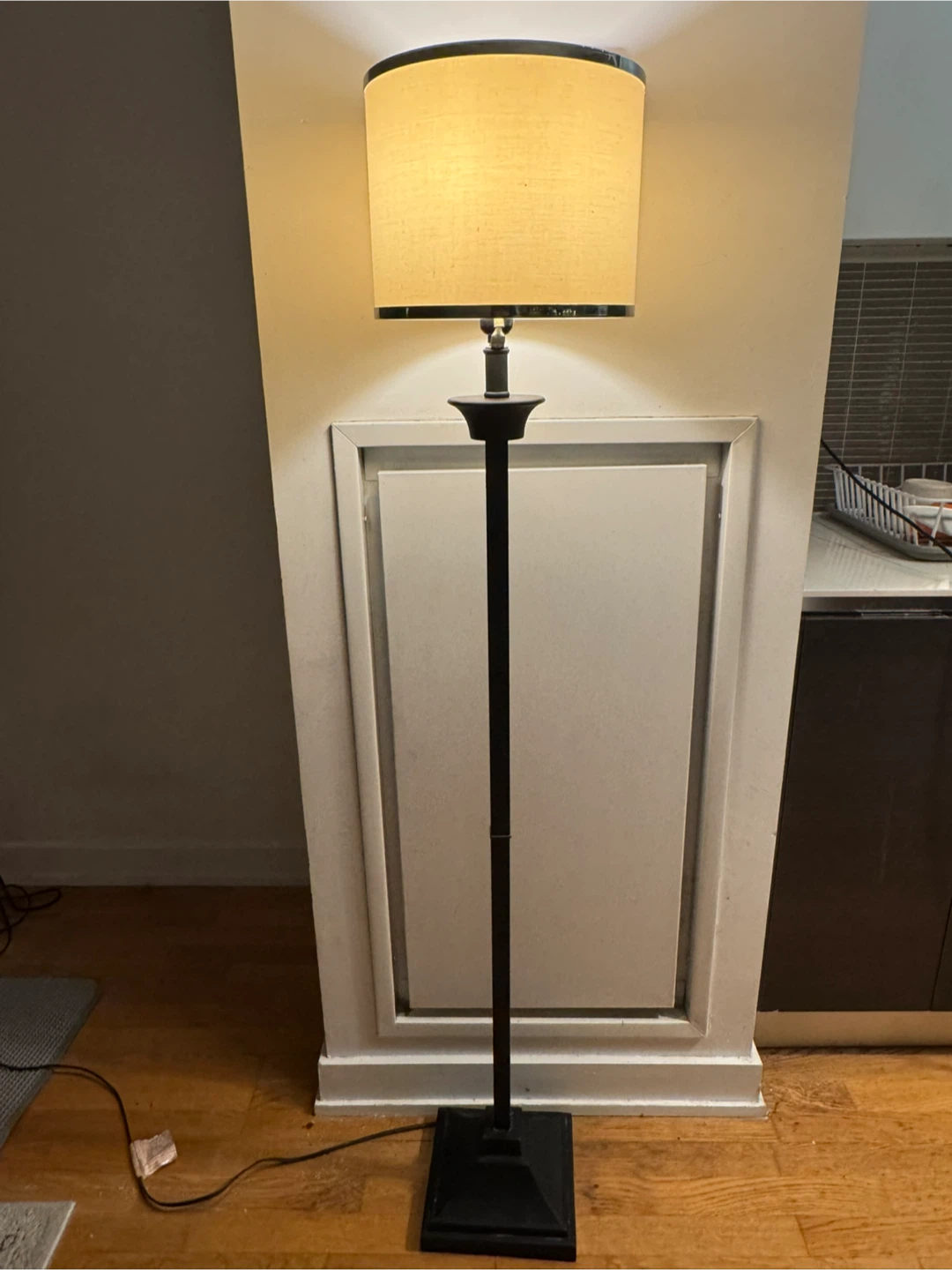 Black Floor Lamp with Beige Shade
