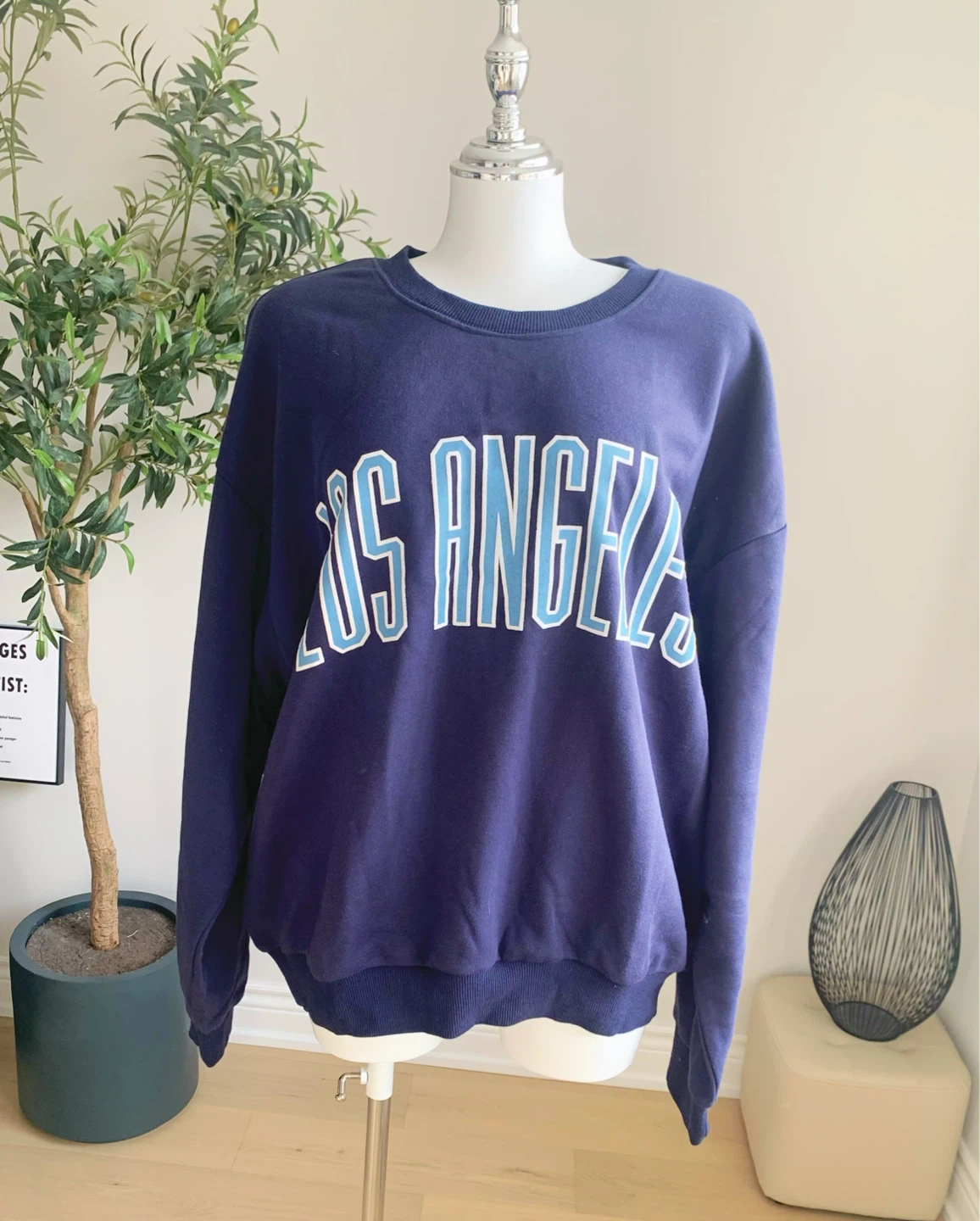 Navy Blue Los Angeles Oversized Crewneck Sweatshirt