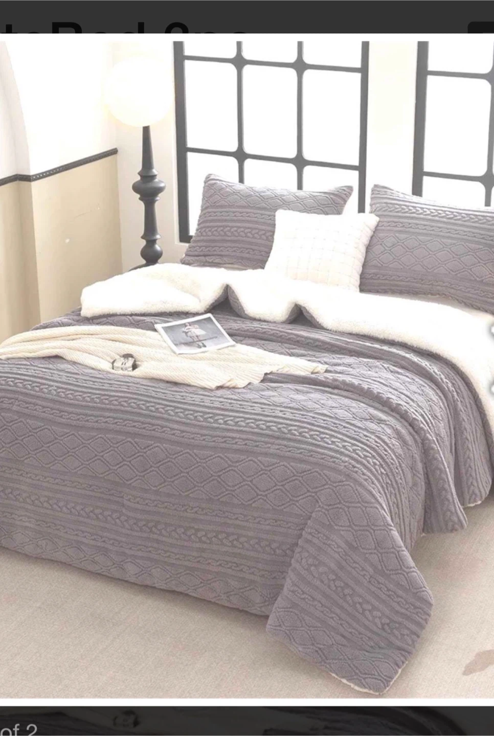 King Grey Knit Sherpa comforter with 2 shams