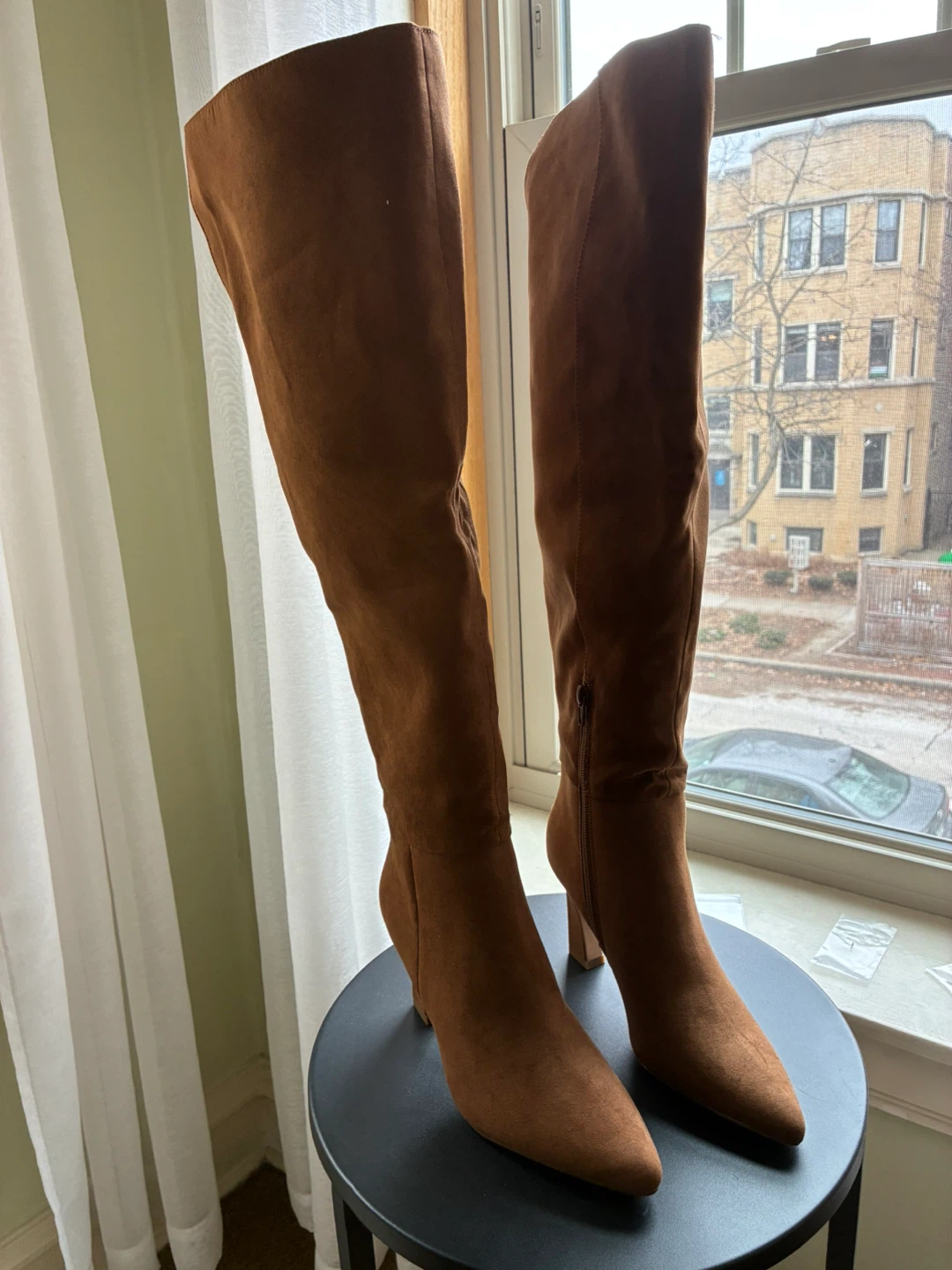 Brown Suede Pointed Toe Knee-High Boots - photo 2