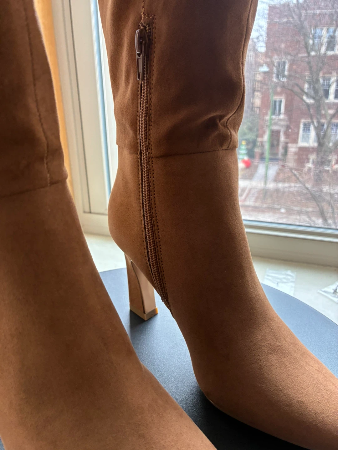 Brown Suede Pointed Toe Knee-High Boots - photo 4