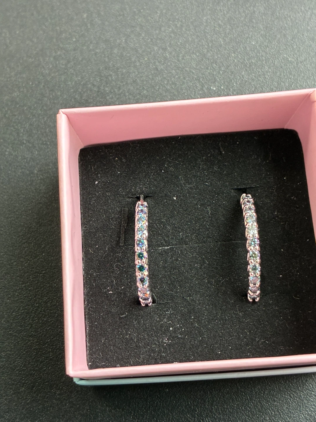 Moissanite Hoop Earrings with Rainbow Blue Gems